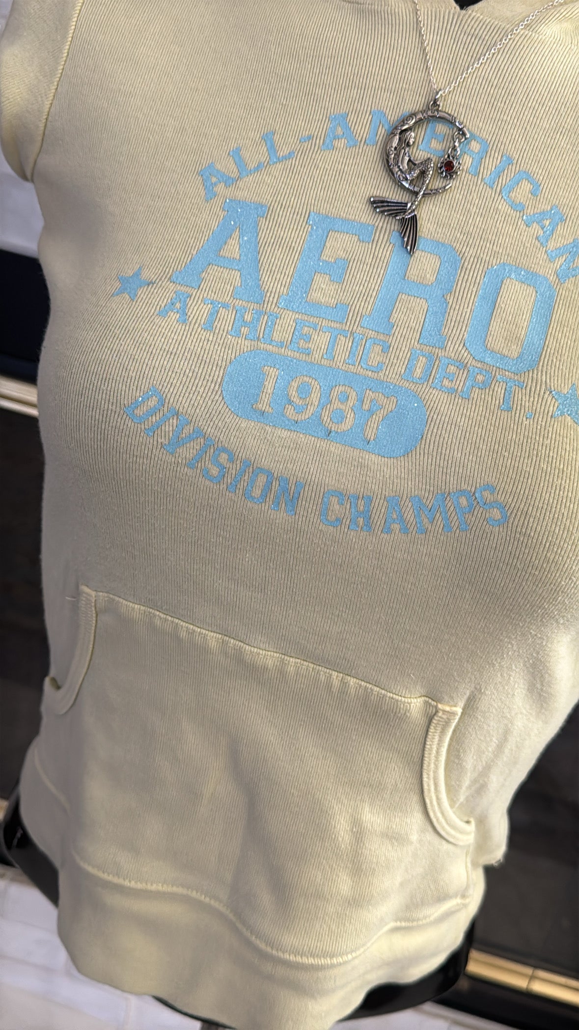 yellow y2k aeropostale athletic department hoodie short sleeve top