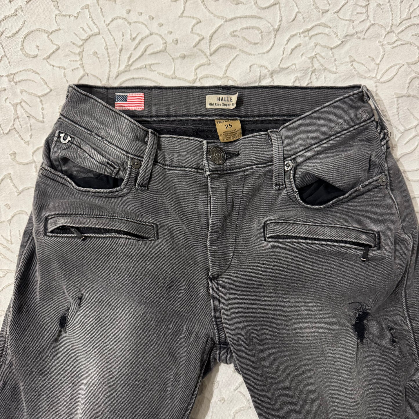 Black Light Washed ‘True Religion’ Biker Midrise Skinny Jeans