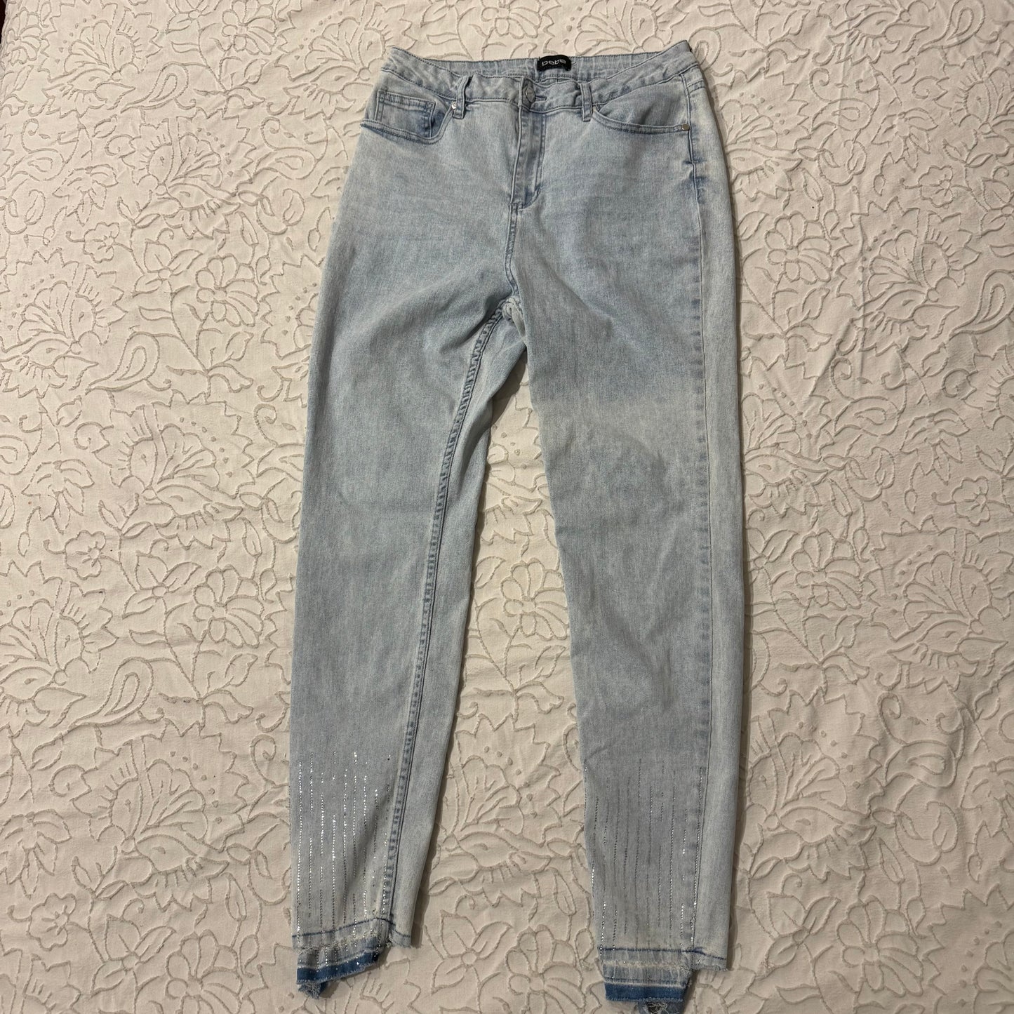 Light Washed ‘Bebe’ Rhinestone High Waisted Skinny Jeans