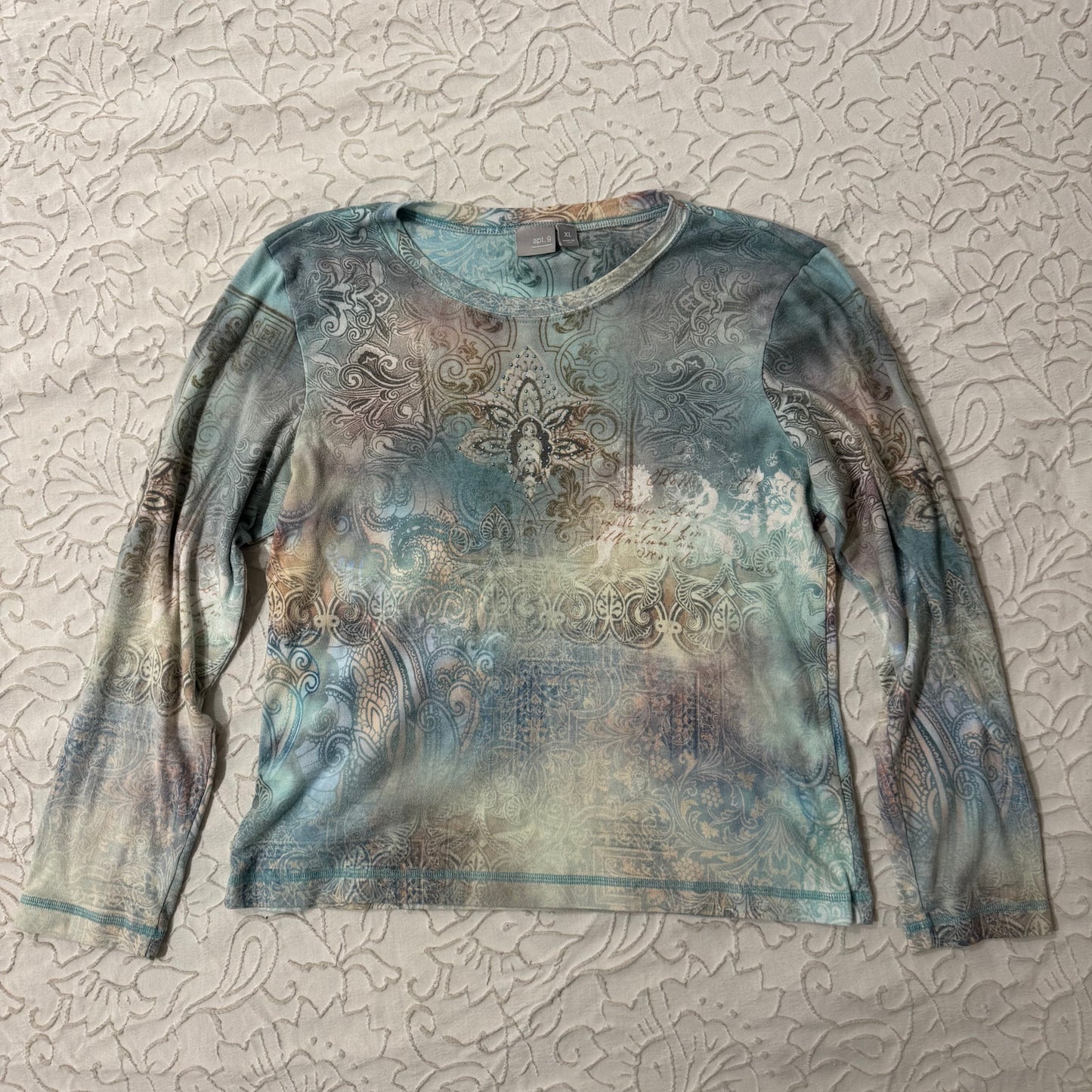 Multicolored ‘Apt. 9’ Y2K Rhinestone Long Sleeve Top