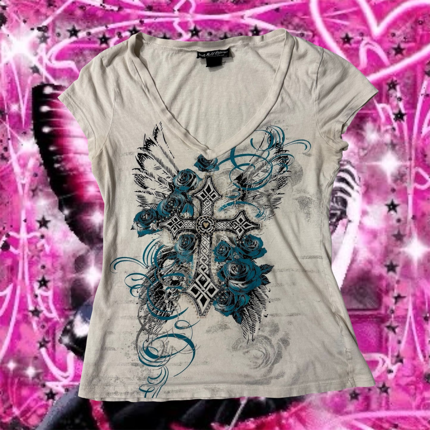 White ‘Self Esteem’ CyberY2K Cross Graphic Shirt