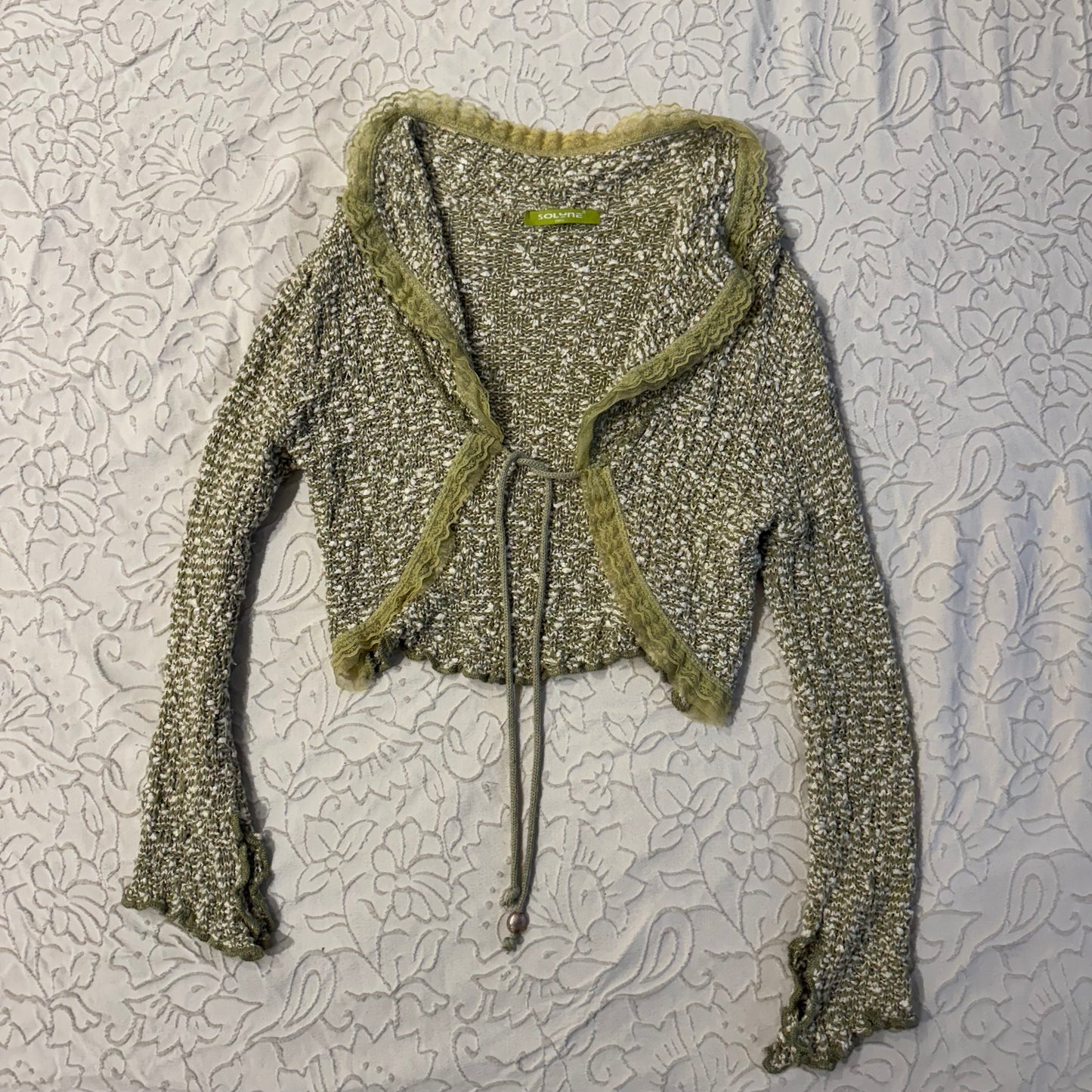 Green ‘Solyne’ Paris Lace Trim Knitted Bolero Cardigan