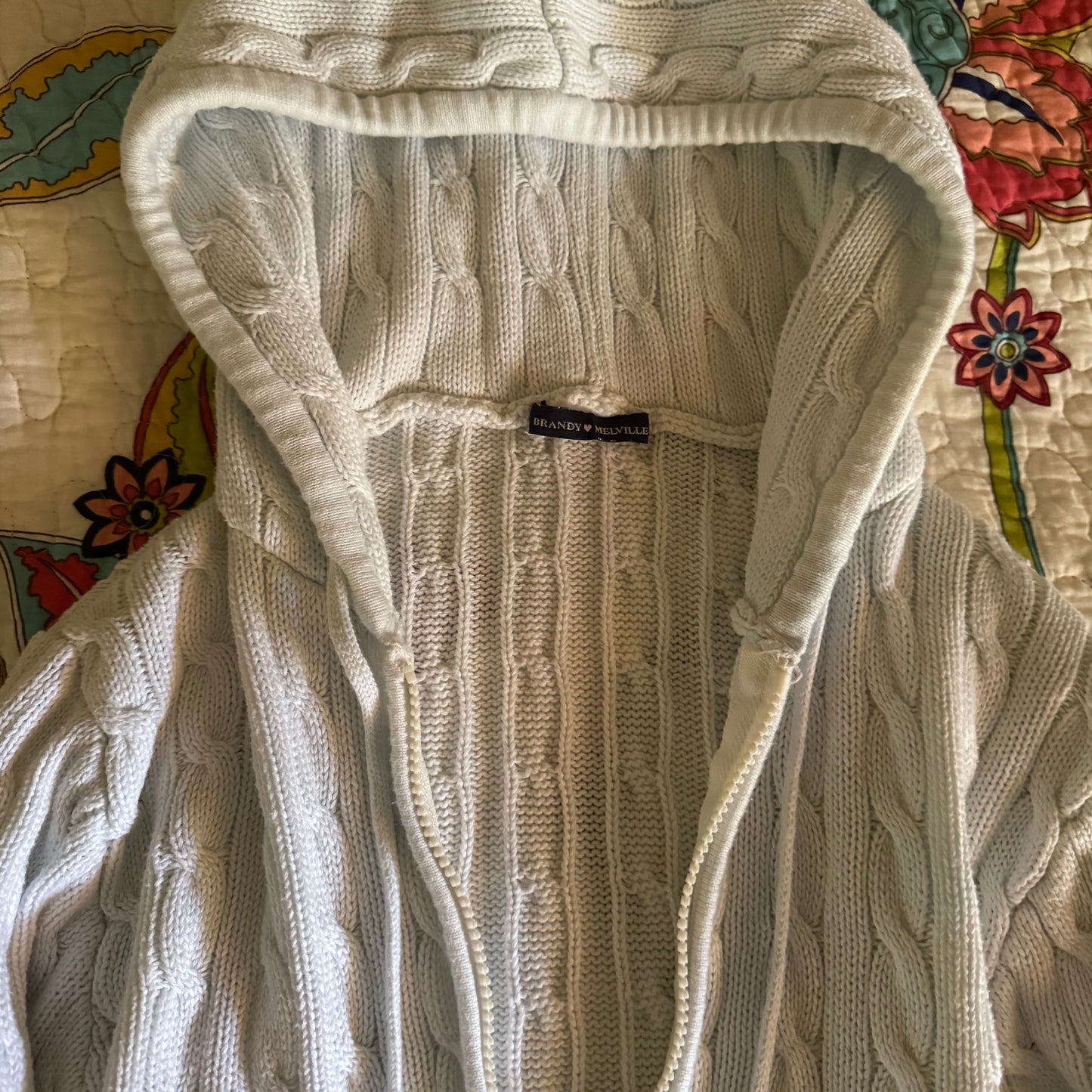 light blue brandy melville knitted zip up jacket (M)