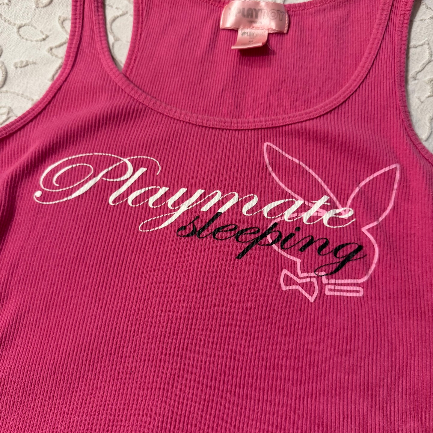 Hot Pink ‘Playboy’ Y2K Slogan Tank Top
