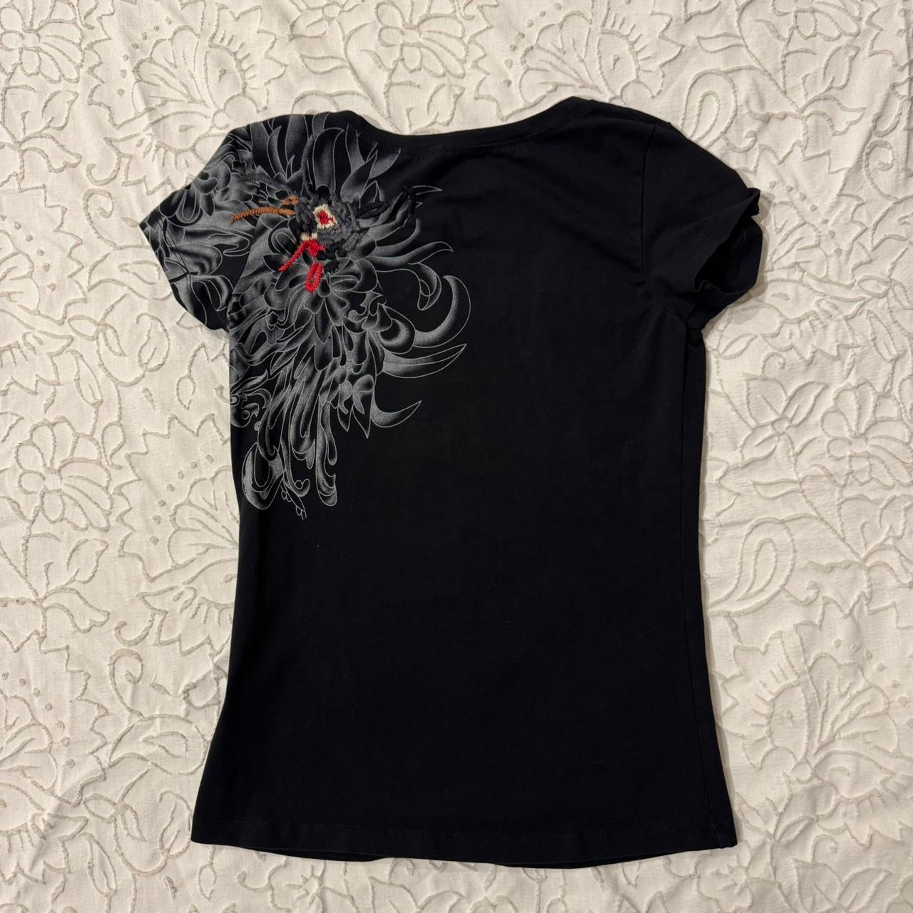 Black Floral Embroidered Graphic Shirt