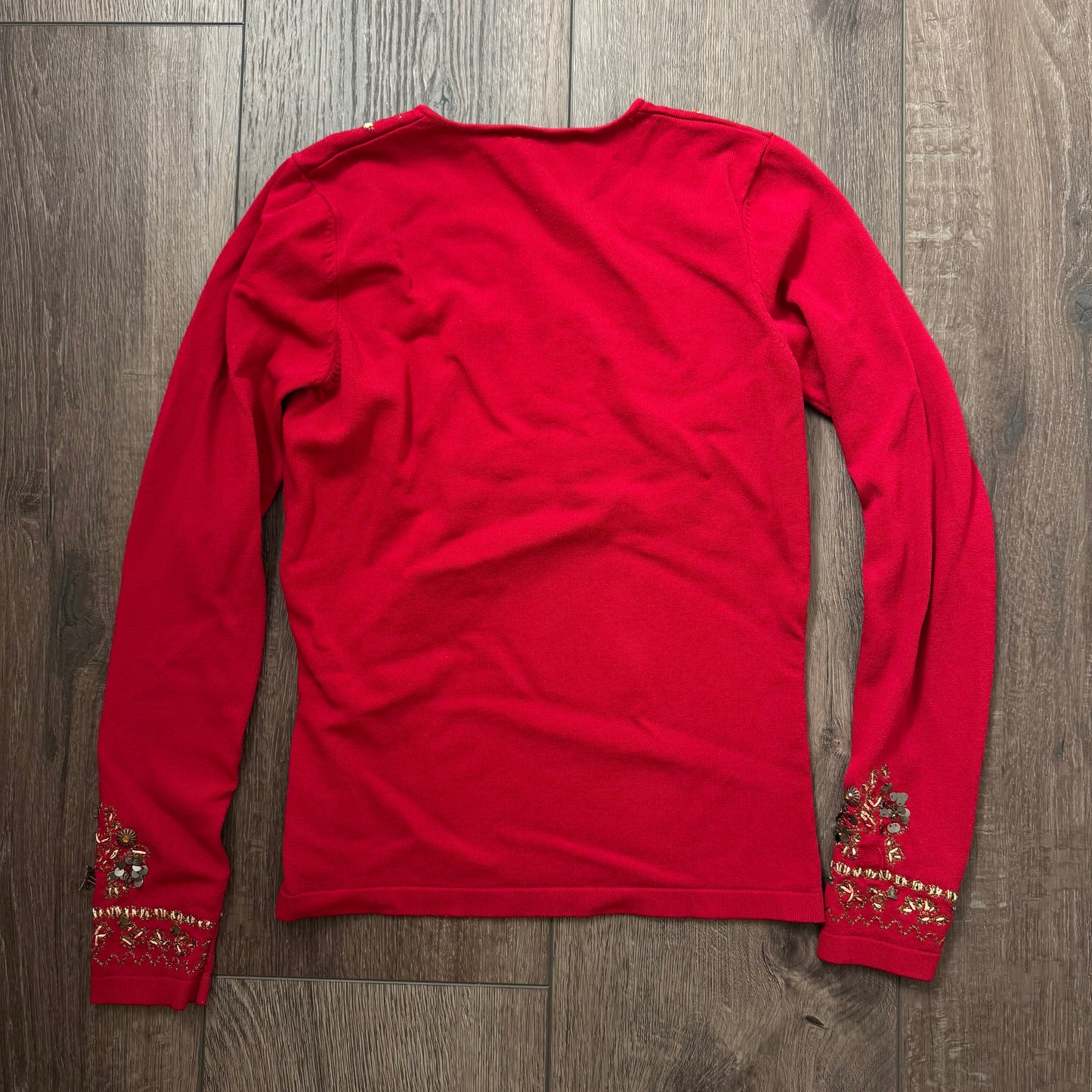 Red ‘Cyrus’ Butterfly Sequin Beaded Long Sleeve Top