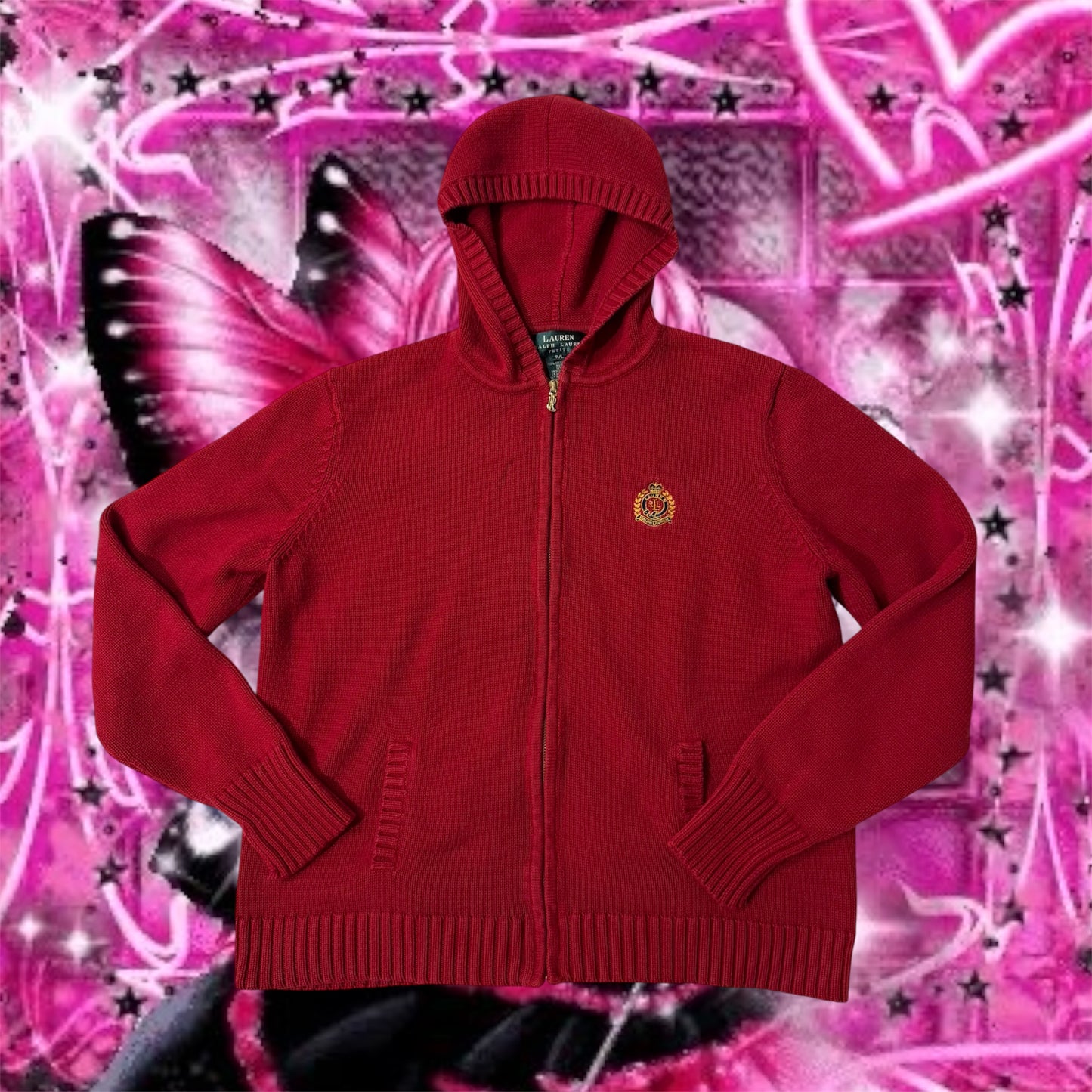 Red ‘Lauren Ralph Lauren’ Knitted Zip Up Hoodie