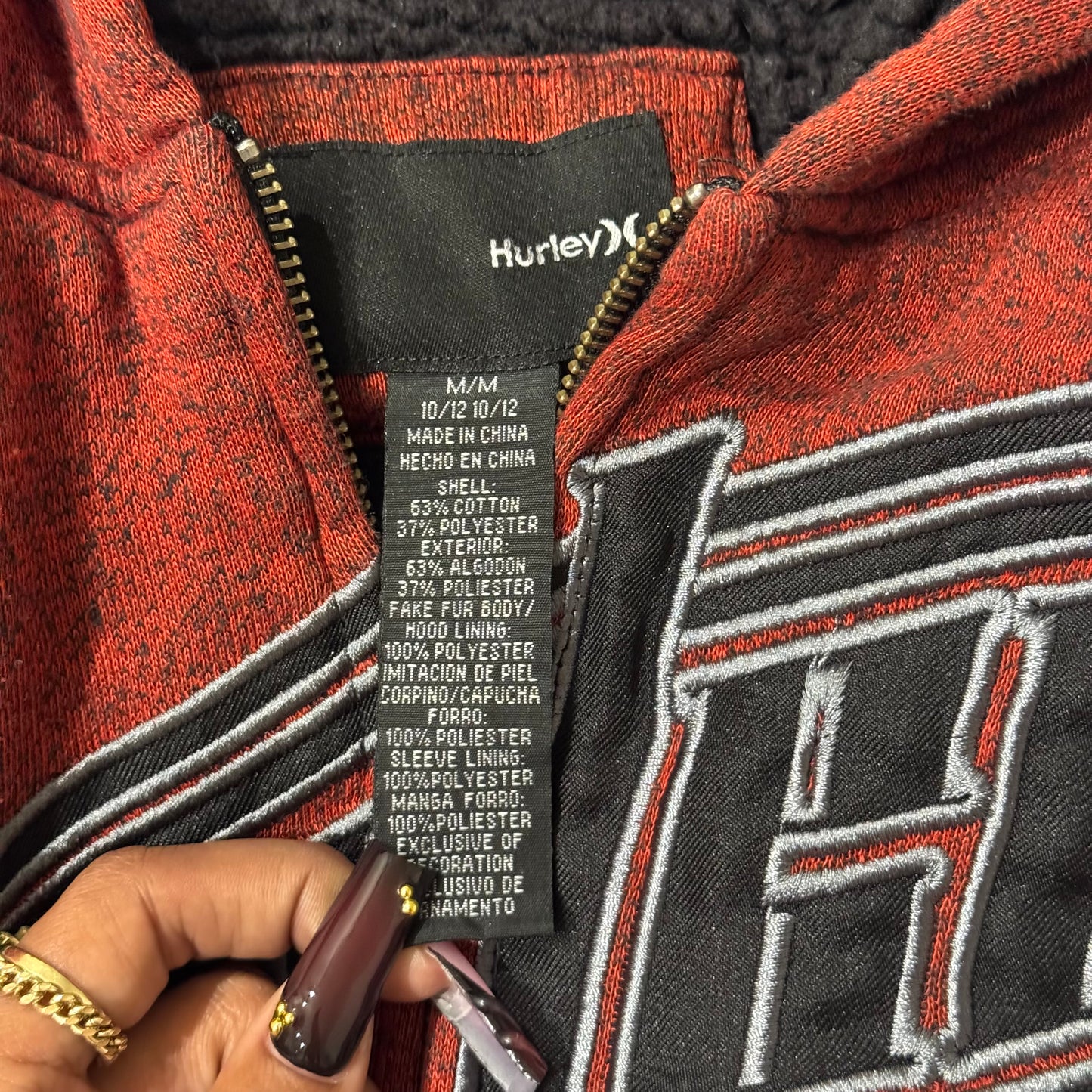 Red & Black ‘Hurley’ Fur Jacket Zip Up Hoodie