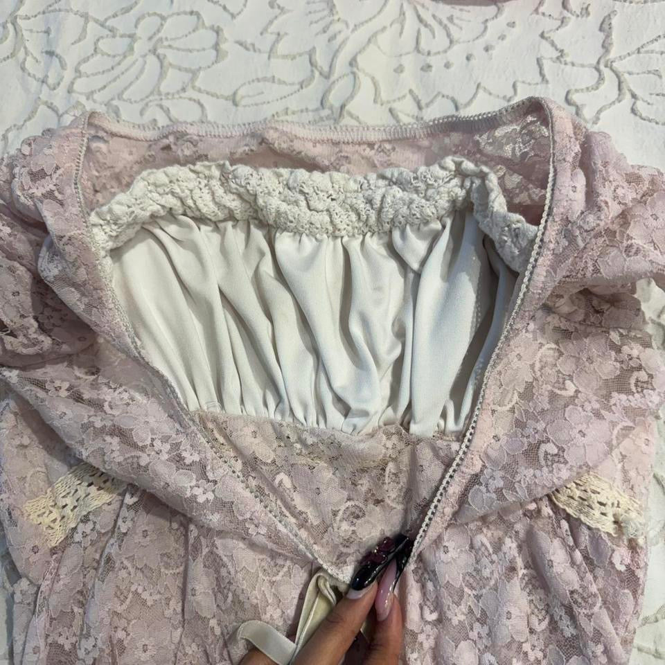 Light Pink Babydoll Milkmaid Lace Top