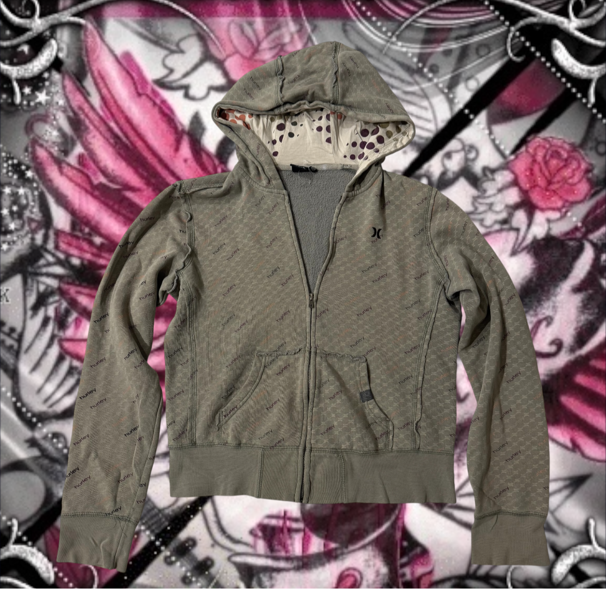 Olive Green ‘Hurley’ Y2K Zip Up Hoodie