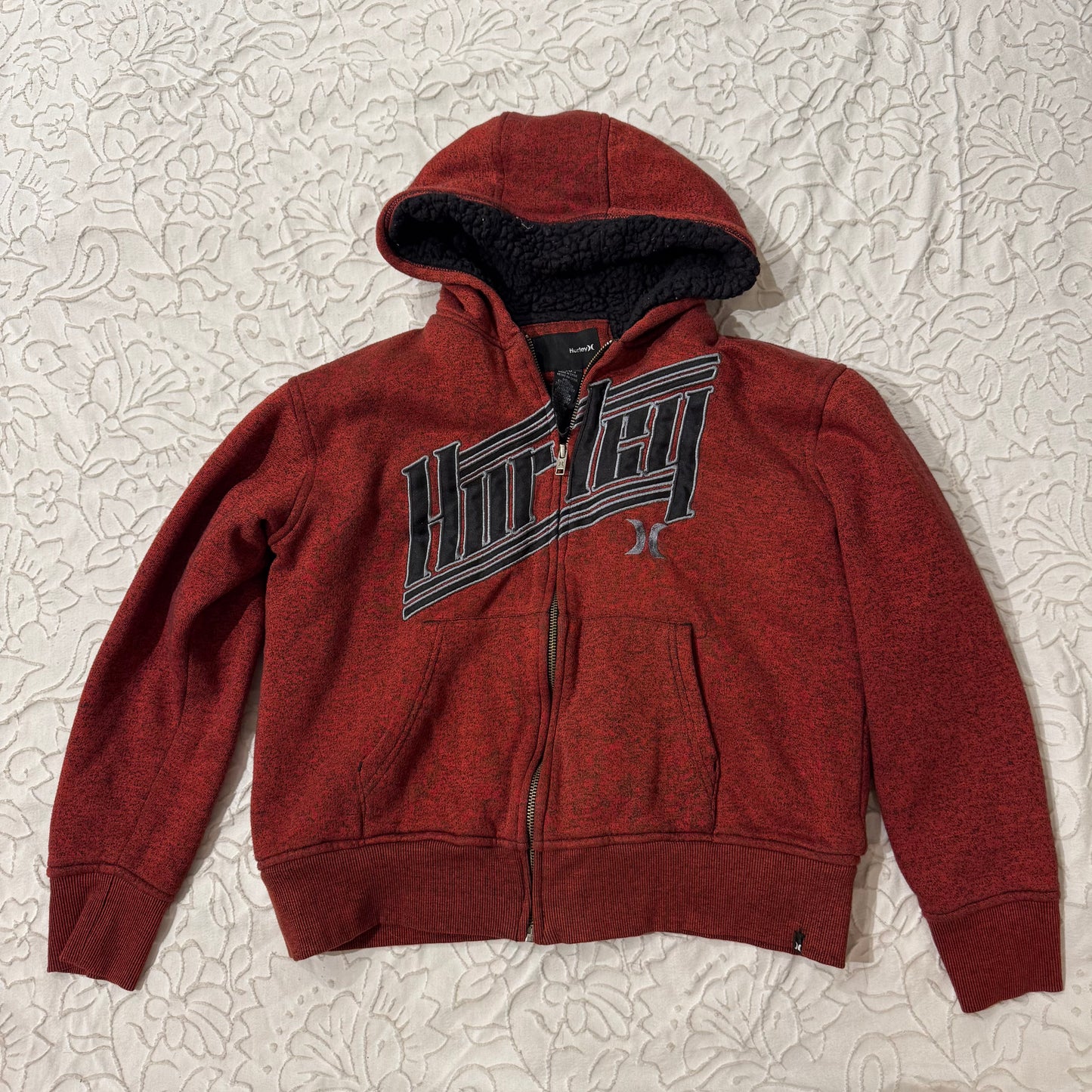 Red & Black ‘Hurley’ Fur Jacket Zip Up Hoodie