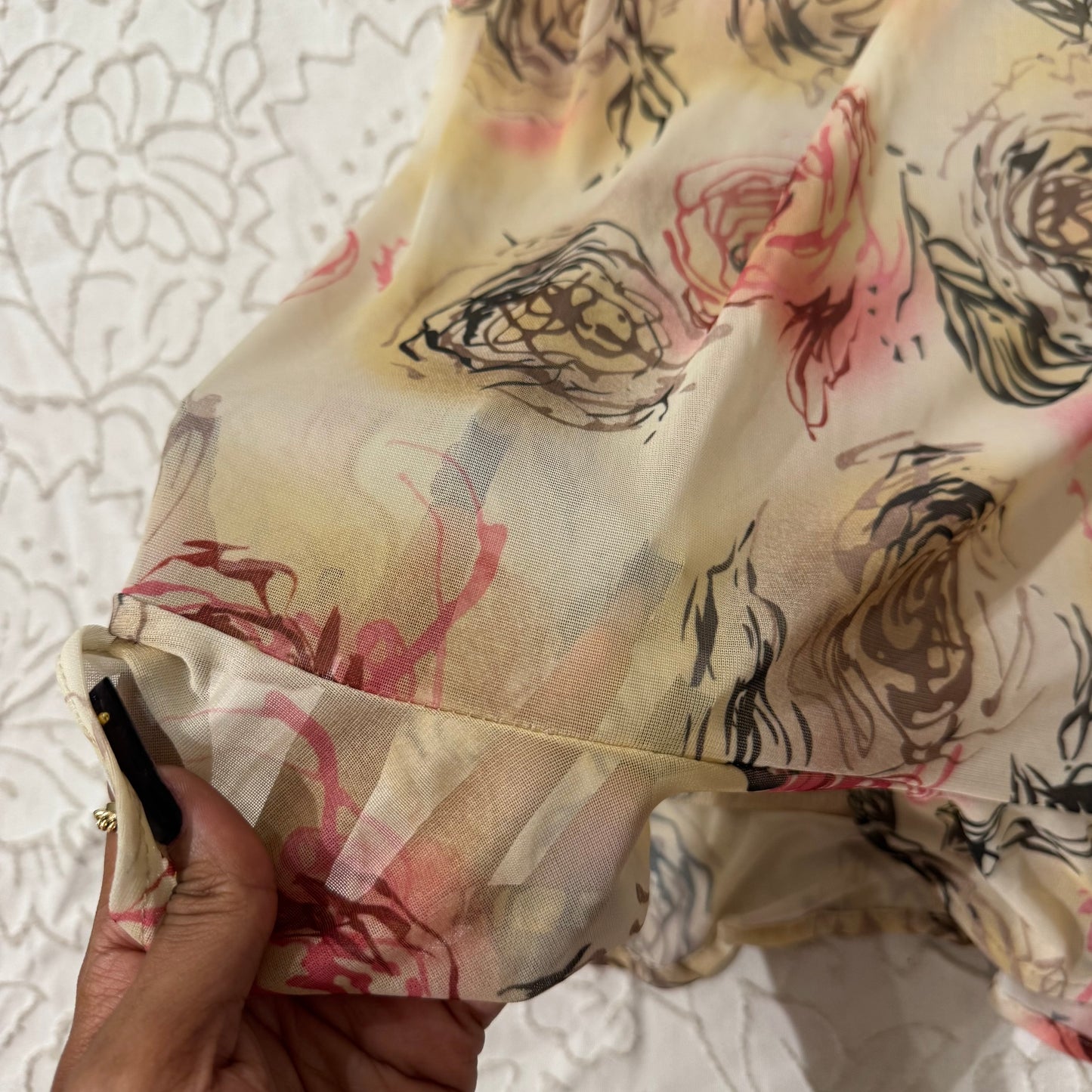 Creme Floral Mesh Long Dress