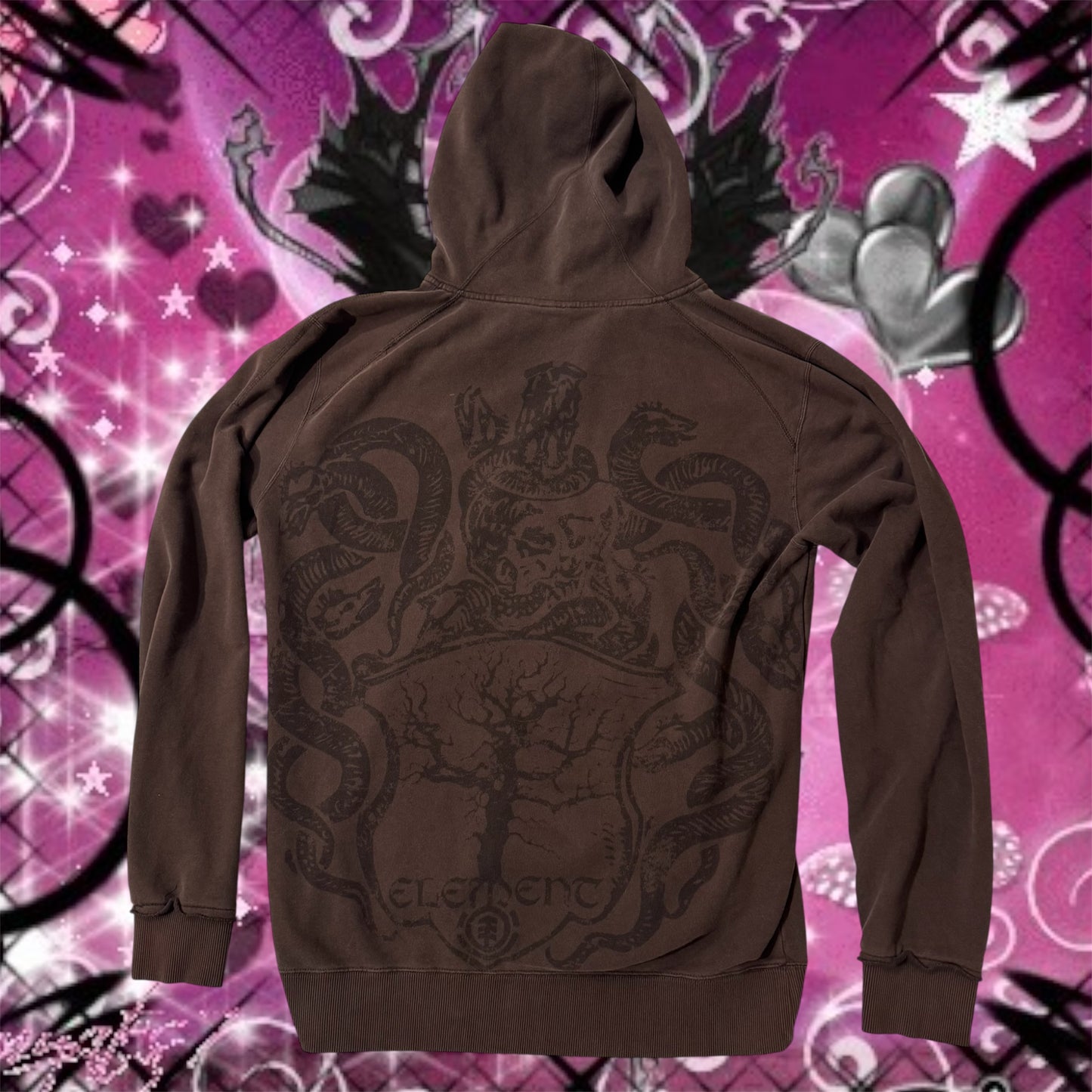 Dark Brown ‘Element’ Y2K Grungy Skater Zip Up Jacket