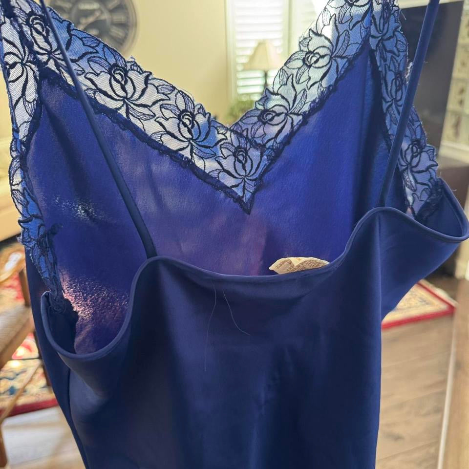 Violet Blue ‘Victoria’s Secret’ Vintage 80’s Silky Lace Trim Slip Dress