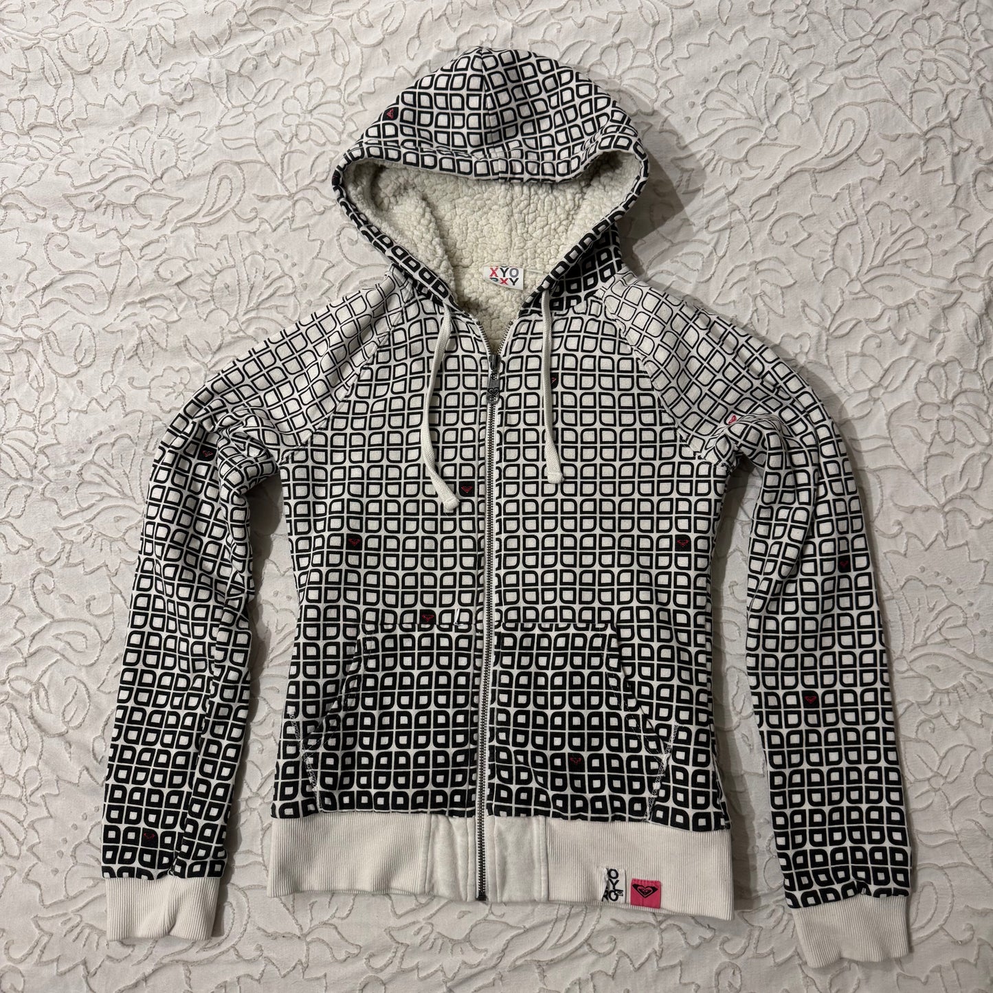 White ‘Roxy’ Fur Y2K Zip Up Hoodie