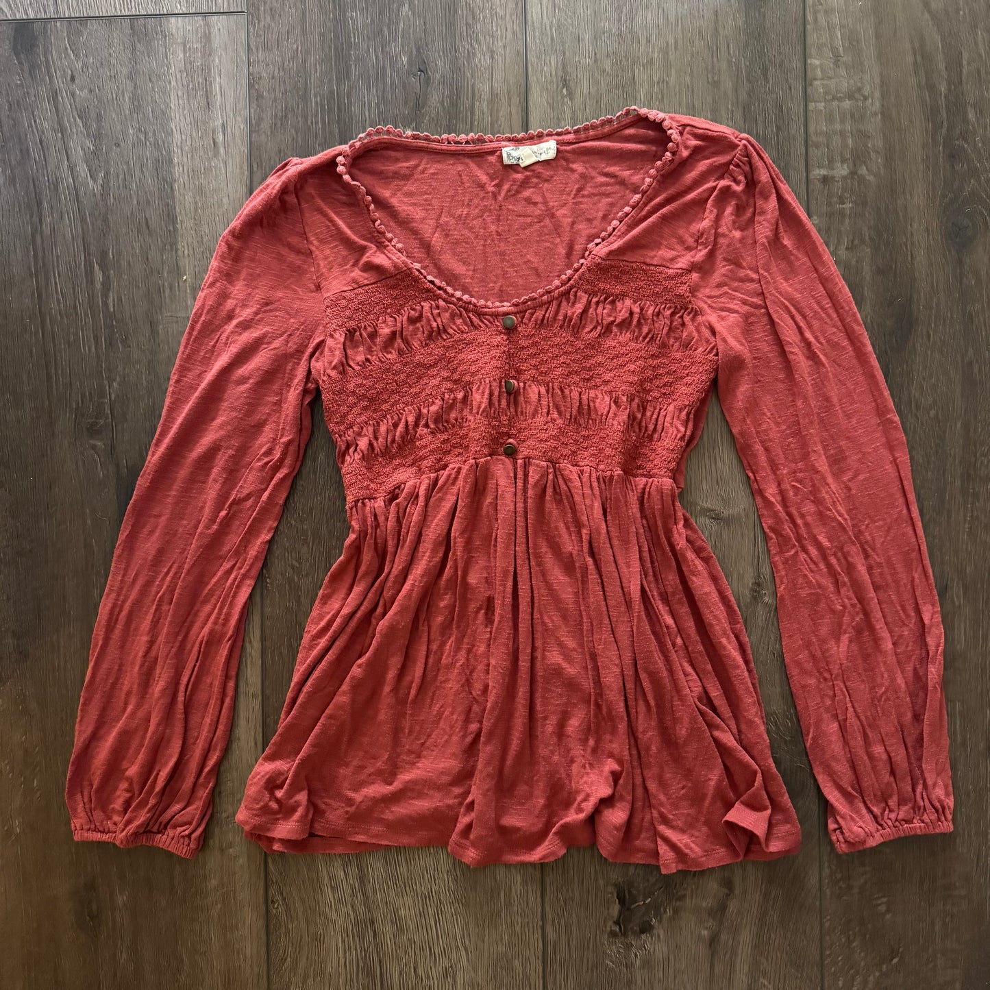 Aurburn Orange ‘About a Girl’ Babydoll Button Up Blouse.