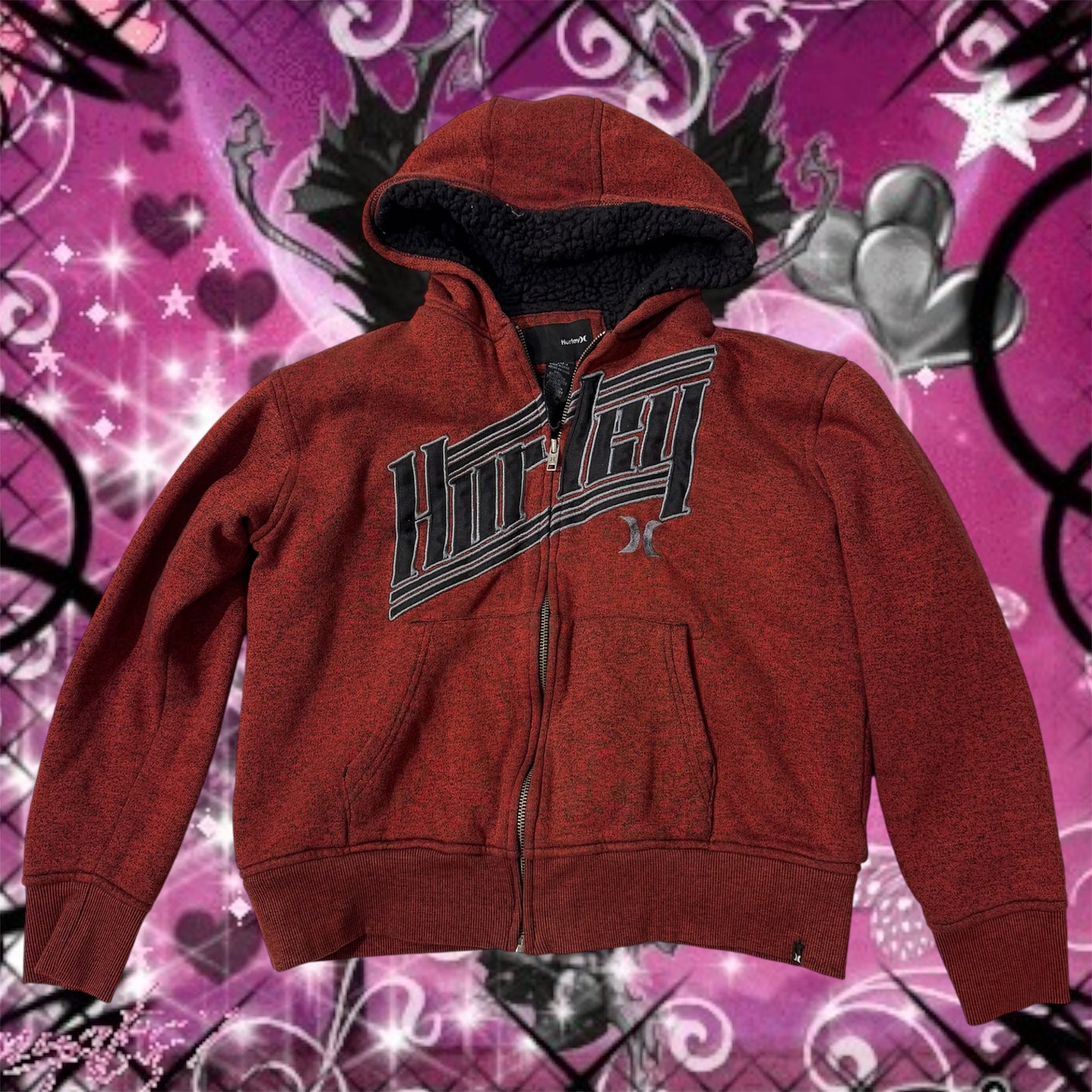 Red & Black ‘Hurley’ Fur Jacket Zip Up Hoodie