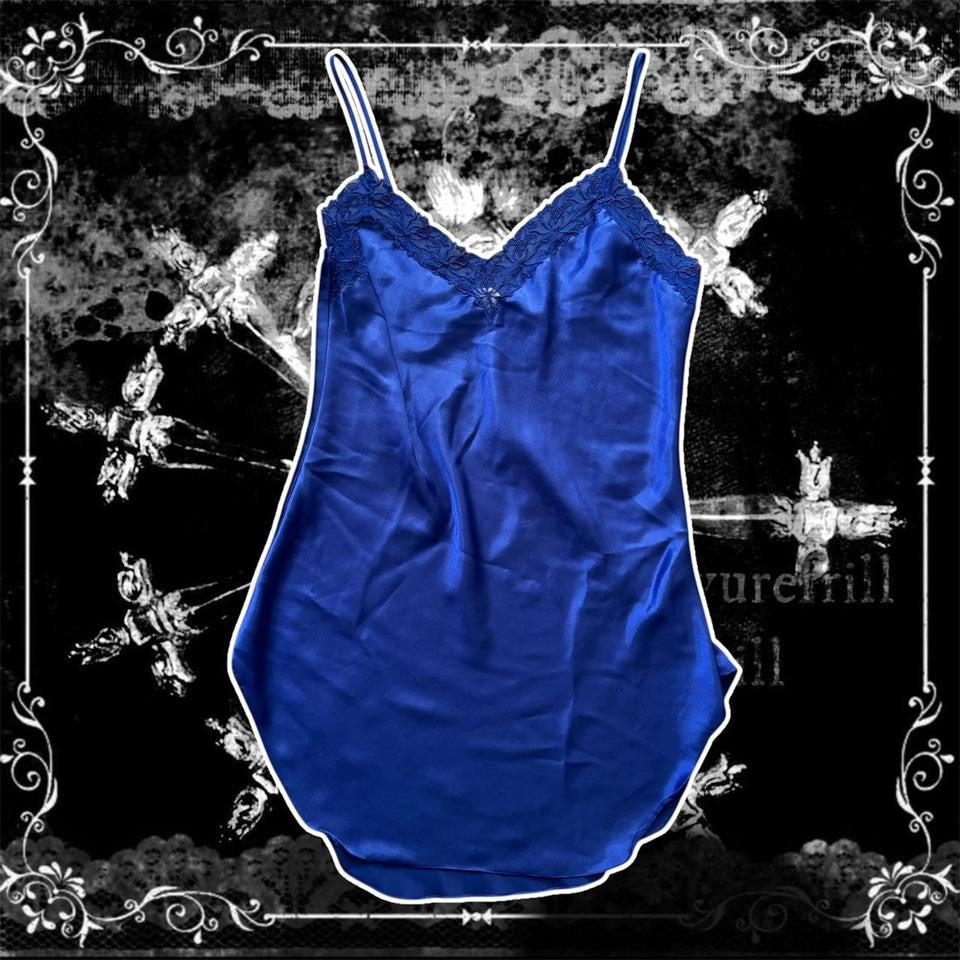 Violet Blue ‘Victoria’s Secret’ Vintage 80’s Silky Lace Trim Slip Dress