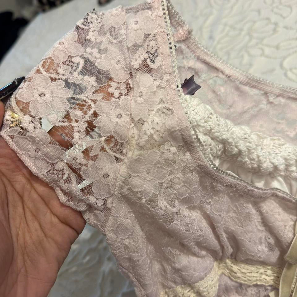 Light Pink Babydoll Milkmaid Lace Top