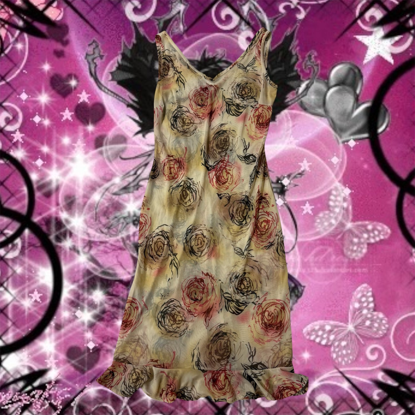 Creme Floral Mesh Long Dress
