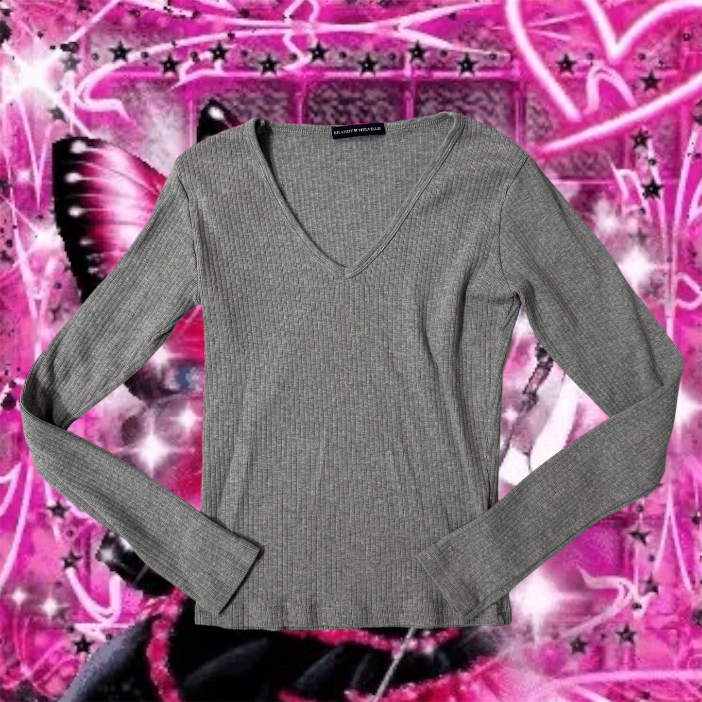 Grey ‘Brandy Melville’ Ribbed Long Sleeve Top