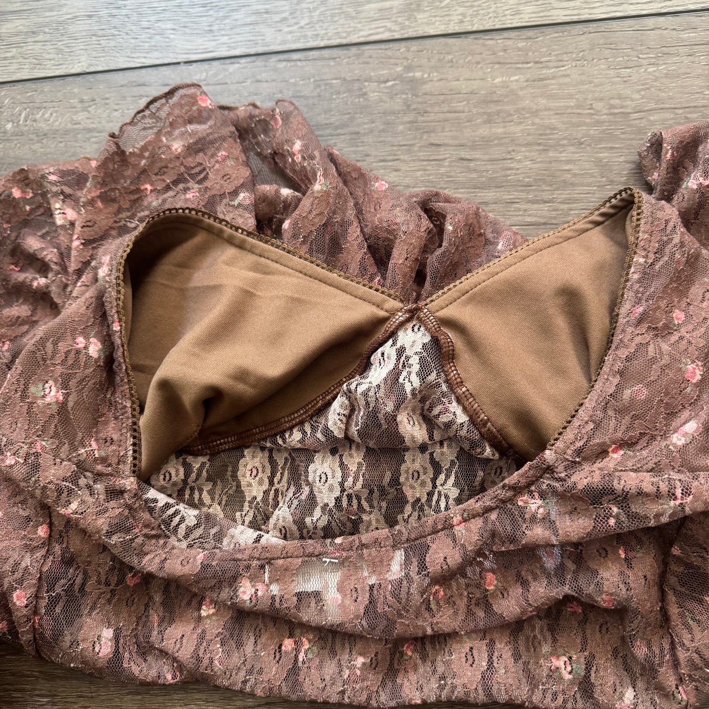brown rose madden girl lace mesh asymmetrical fairy top