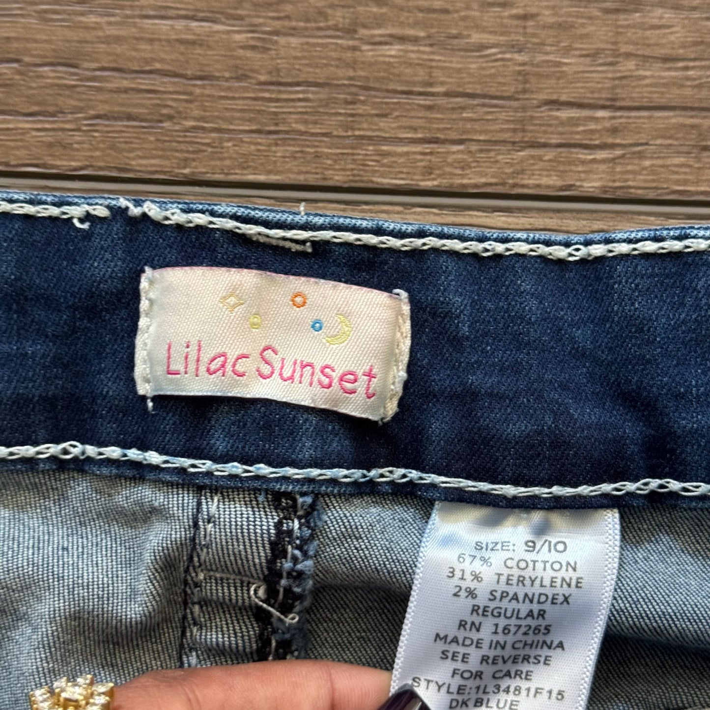 Dark Denim Blue ‘Lilac Sunset’ Cross Embellished Straight High Rise Jeans