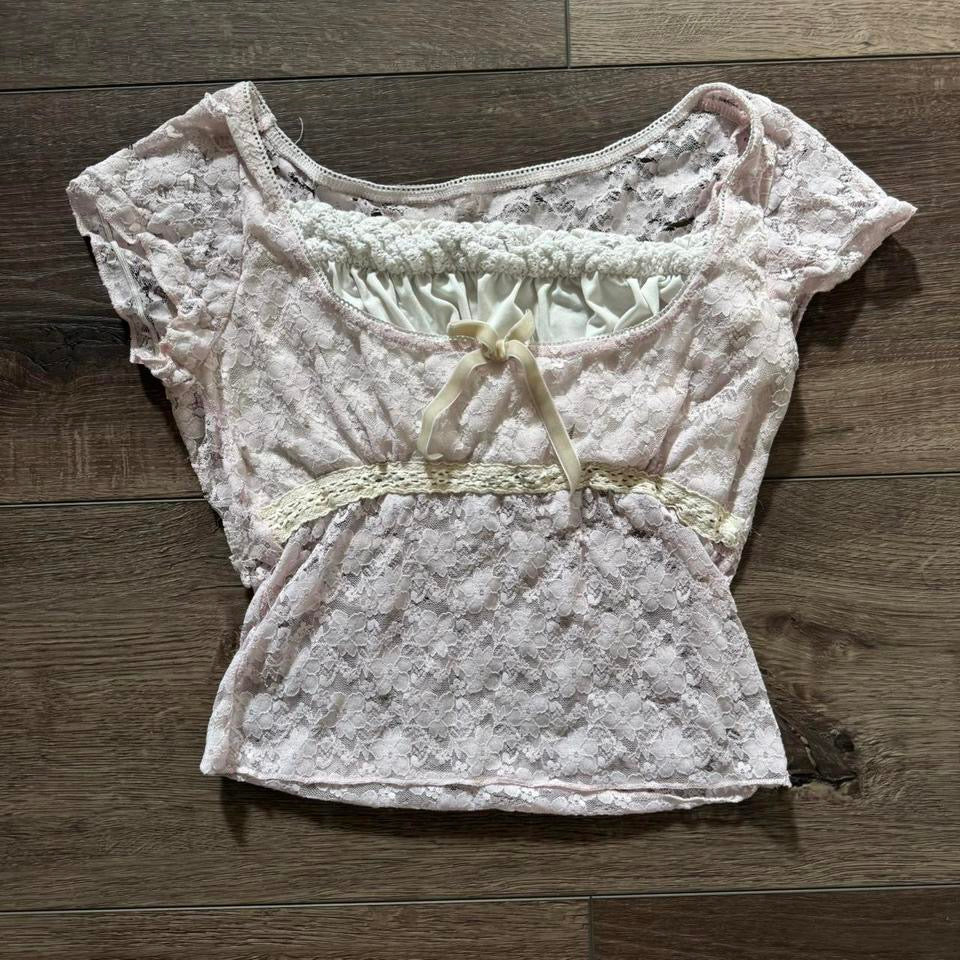 Light Pink Babydoll Milkmaid Lace Top
