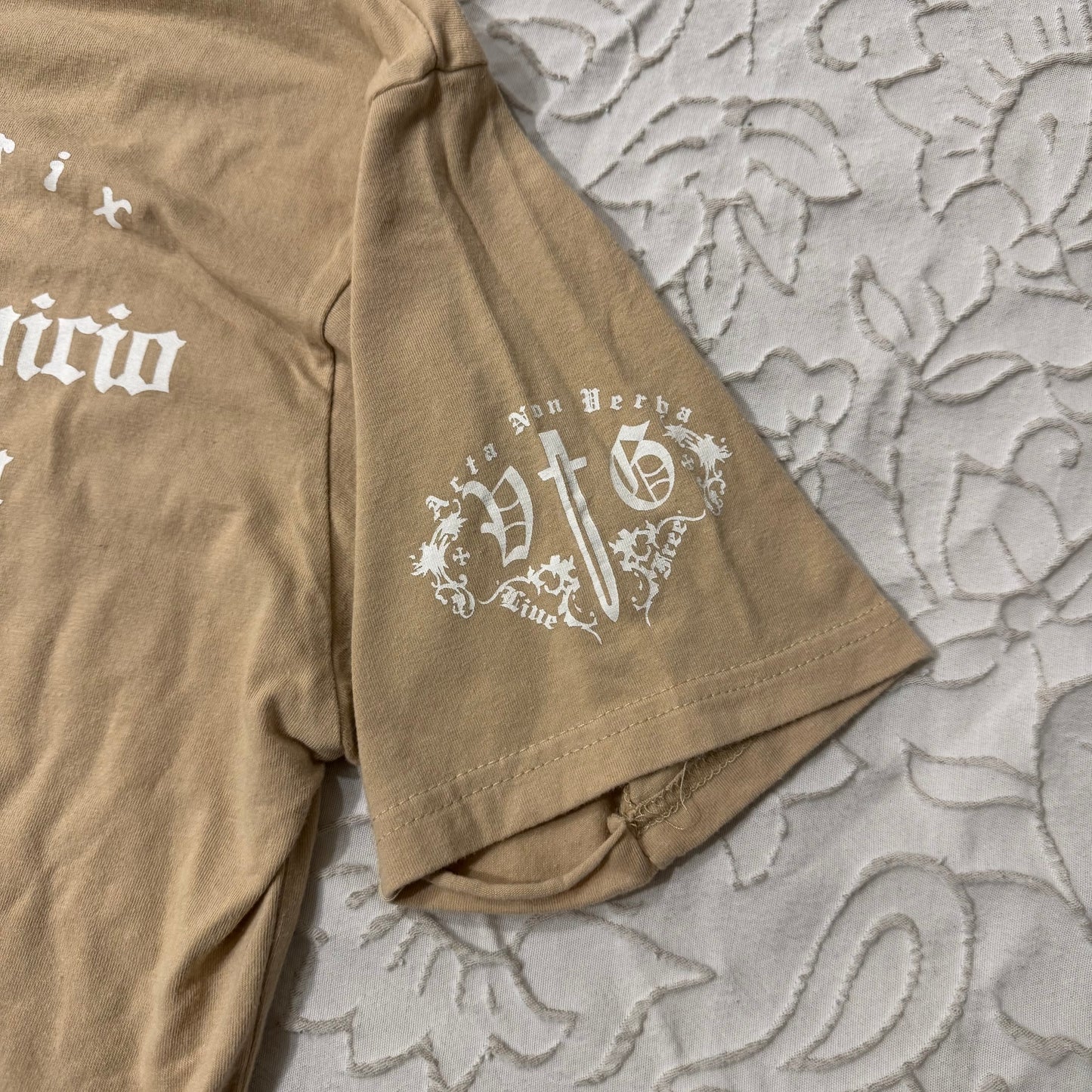 Beige ‘Vigo’ Cybery2k Rhinestone Girl Gun Angel Men’s Shirt