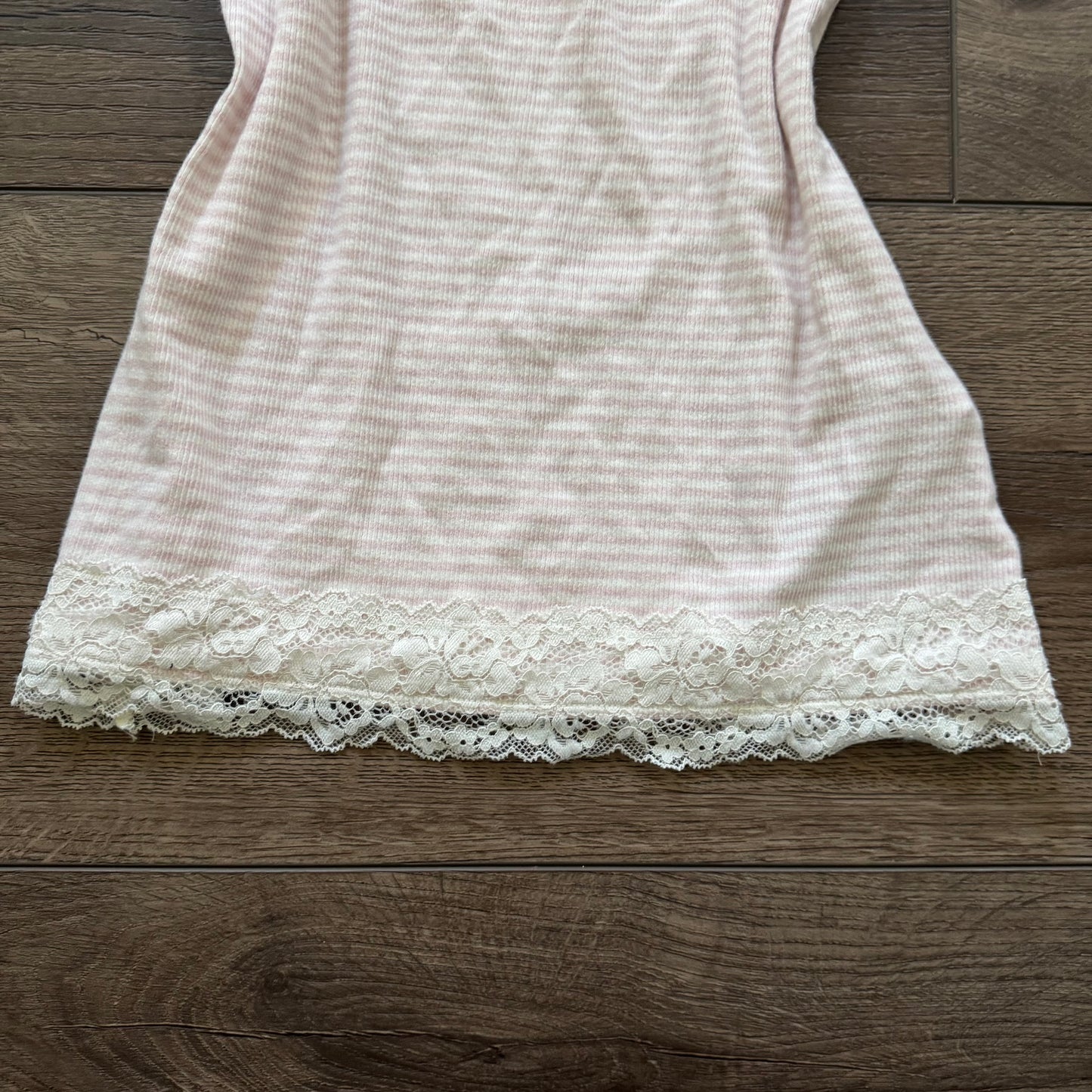 light pink & white stripped lace trim hollister tank top