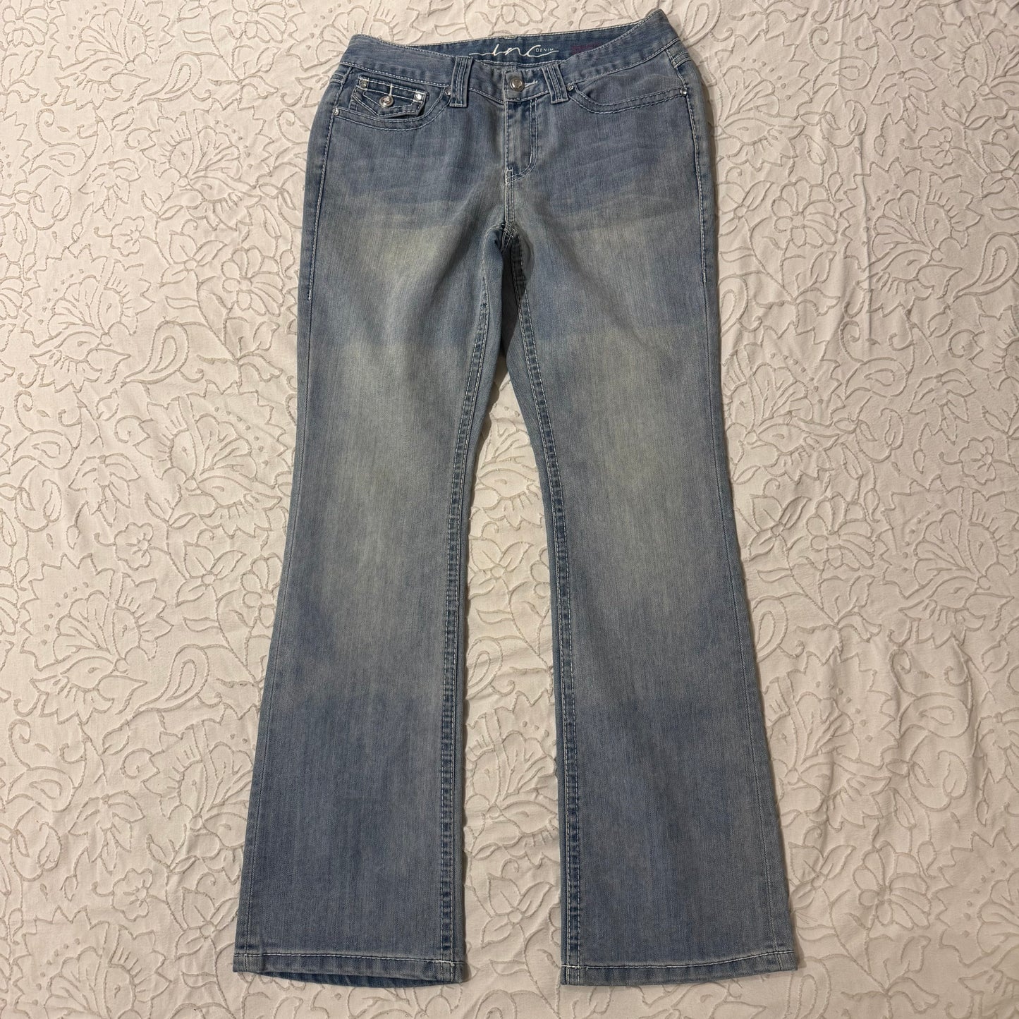 Light Washed ‘INC’ Rhinestone Bootcut Jeans