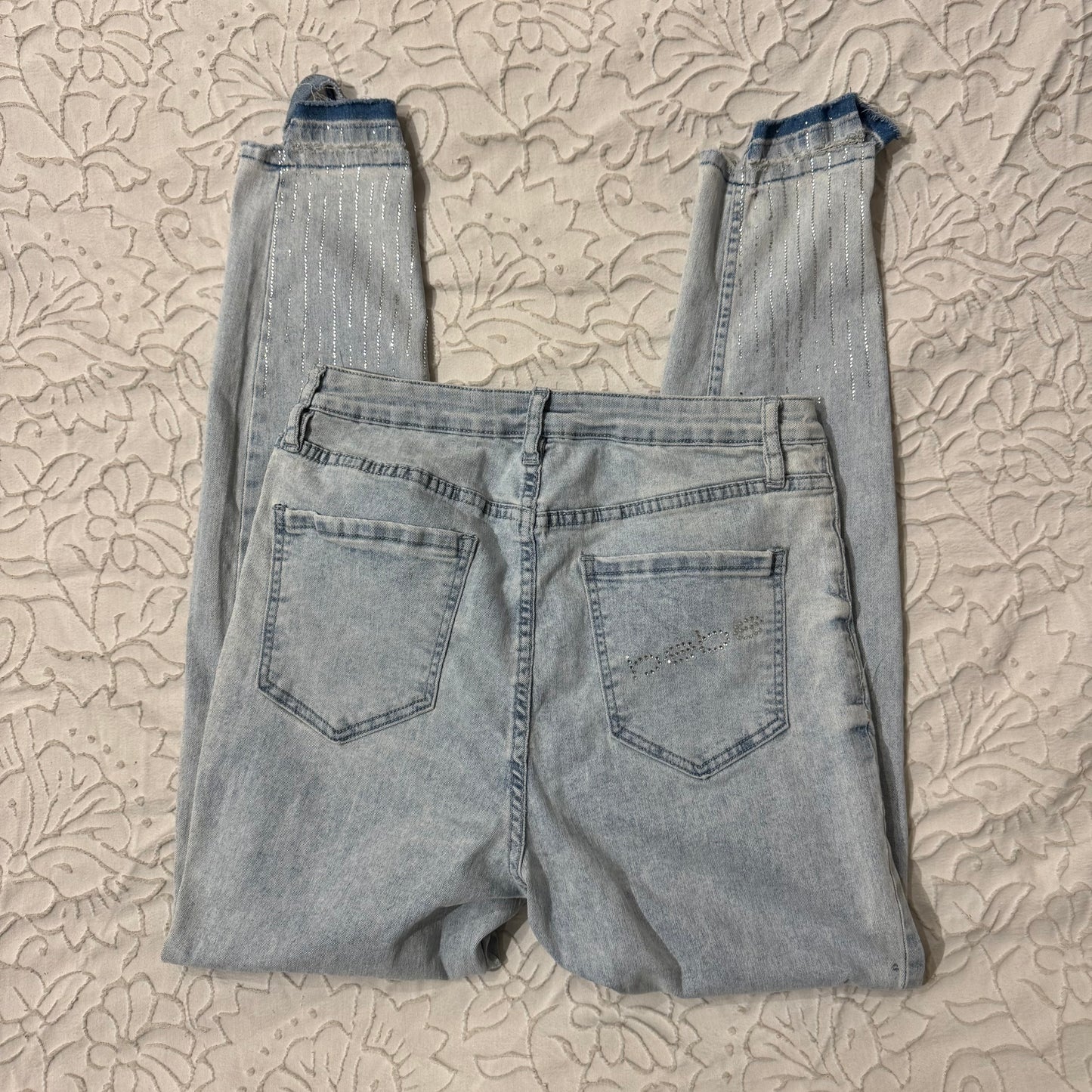 Light Washed ‘Bebe’ Rhinestone High Waisted Skinny Jeans