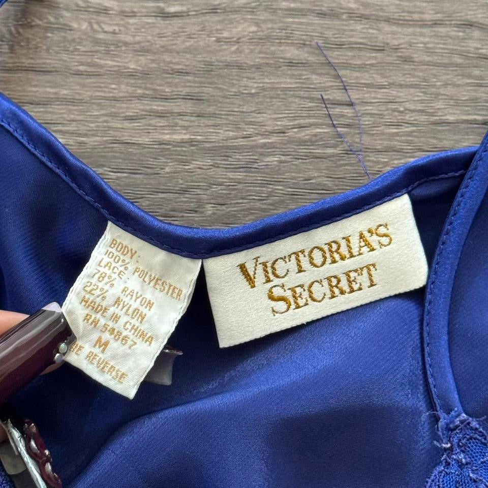 Violet Blue ‘Victoria’s Secret’ Vintage 80’s Silky Lace Trim Slip Dress