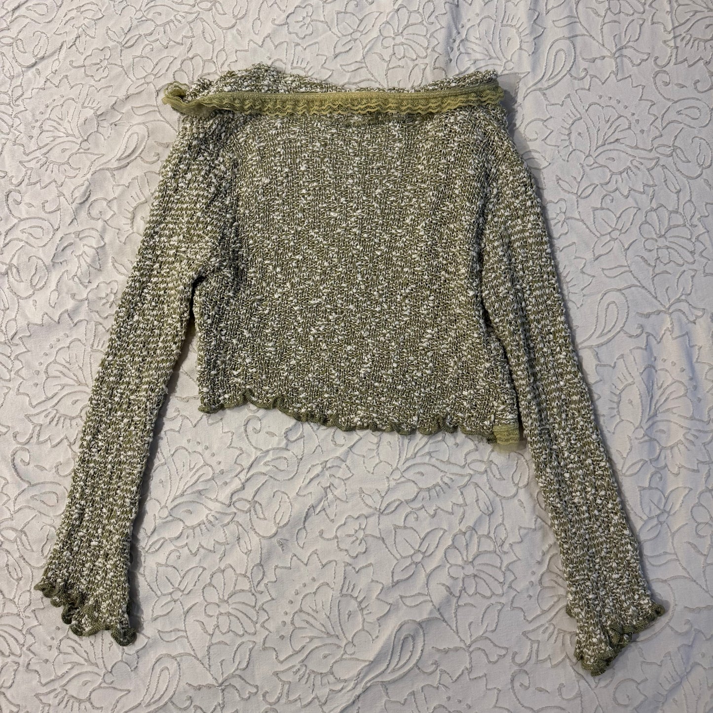 Green ‘Solyne’ Paris Lace Trim Knitted Bolero Cardigan