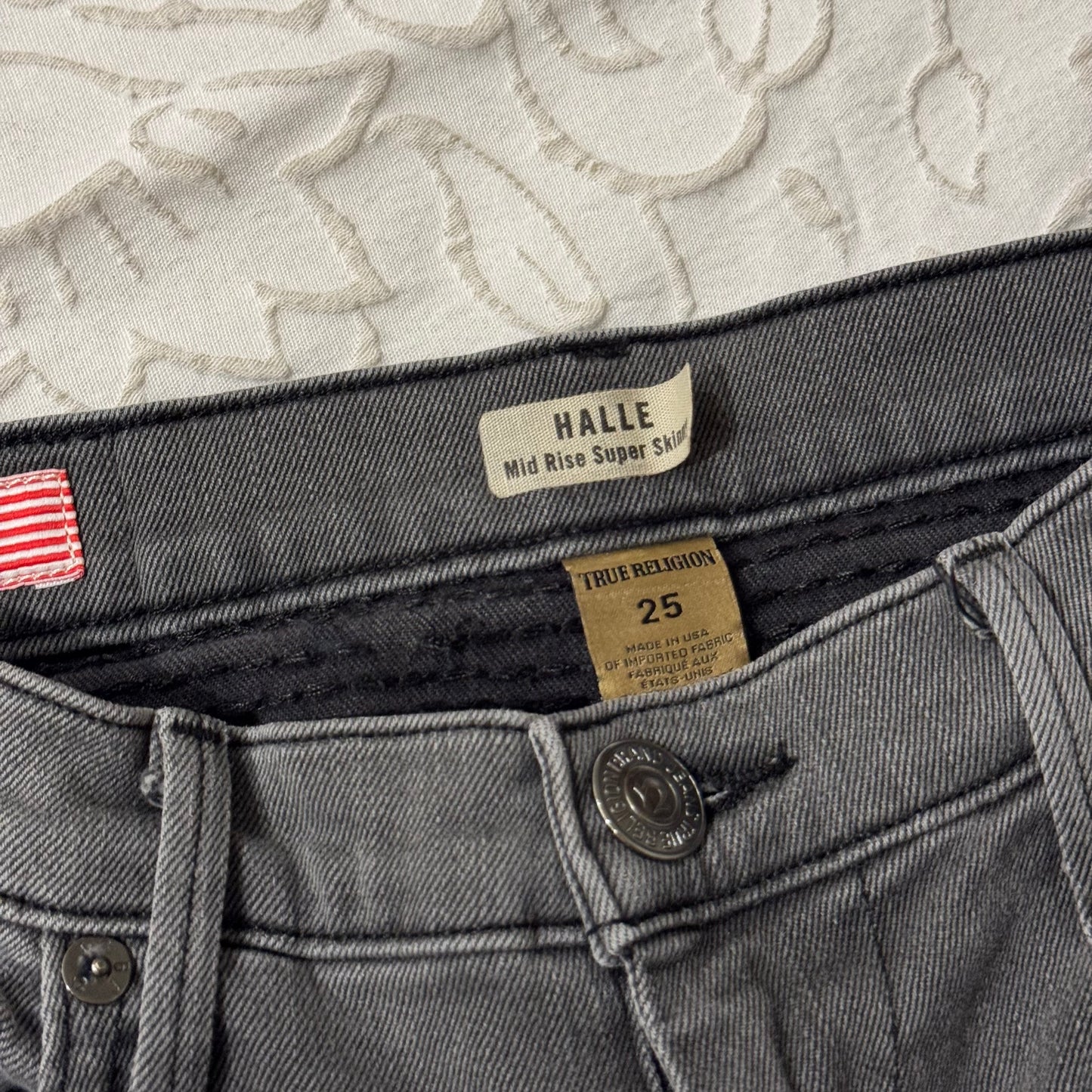 Black Light Washed ‘True Religion’ Biker Midrise Skinny Jeans