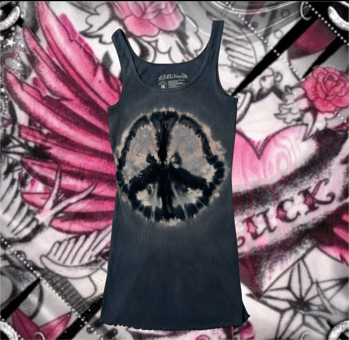 Blue ‘LOL Vintage’ Tie-Dye Peace Sign Tank Top
