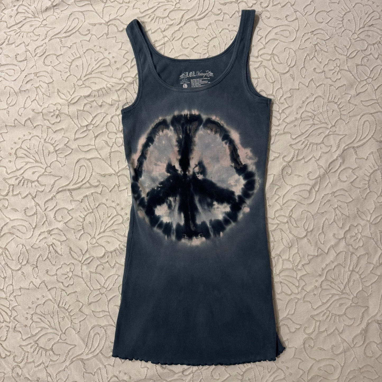 Blue ‘LOL Vintage’ Tie-Dye Peace Sign Tank Top