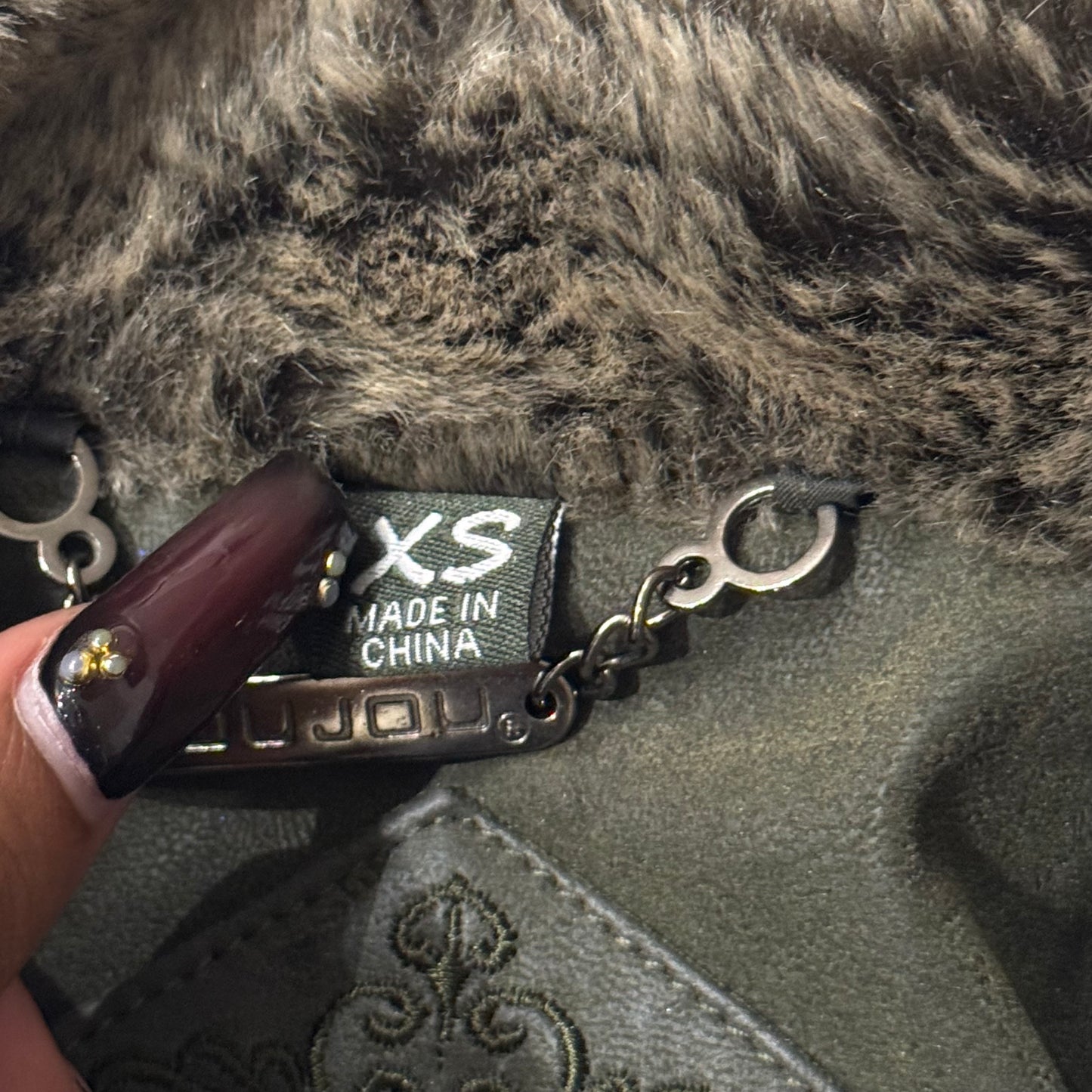 Army Green ‘Jou Jou’ Faux Fur Leather Moto Jacket