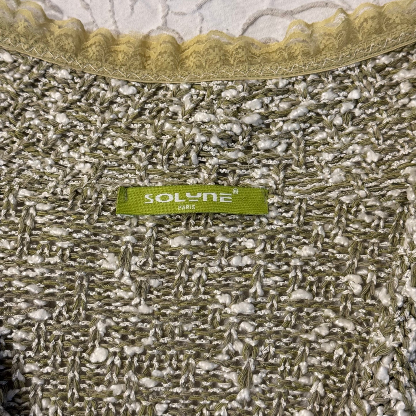 Green ‘Solyne’ Paris Lace Trim Knitted Bolero Cardigan