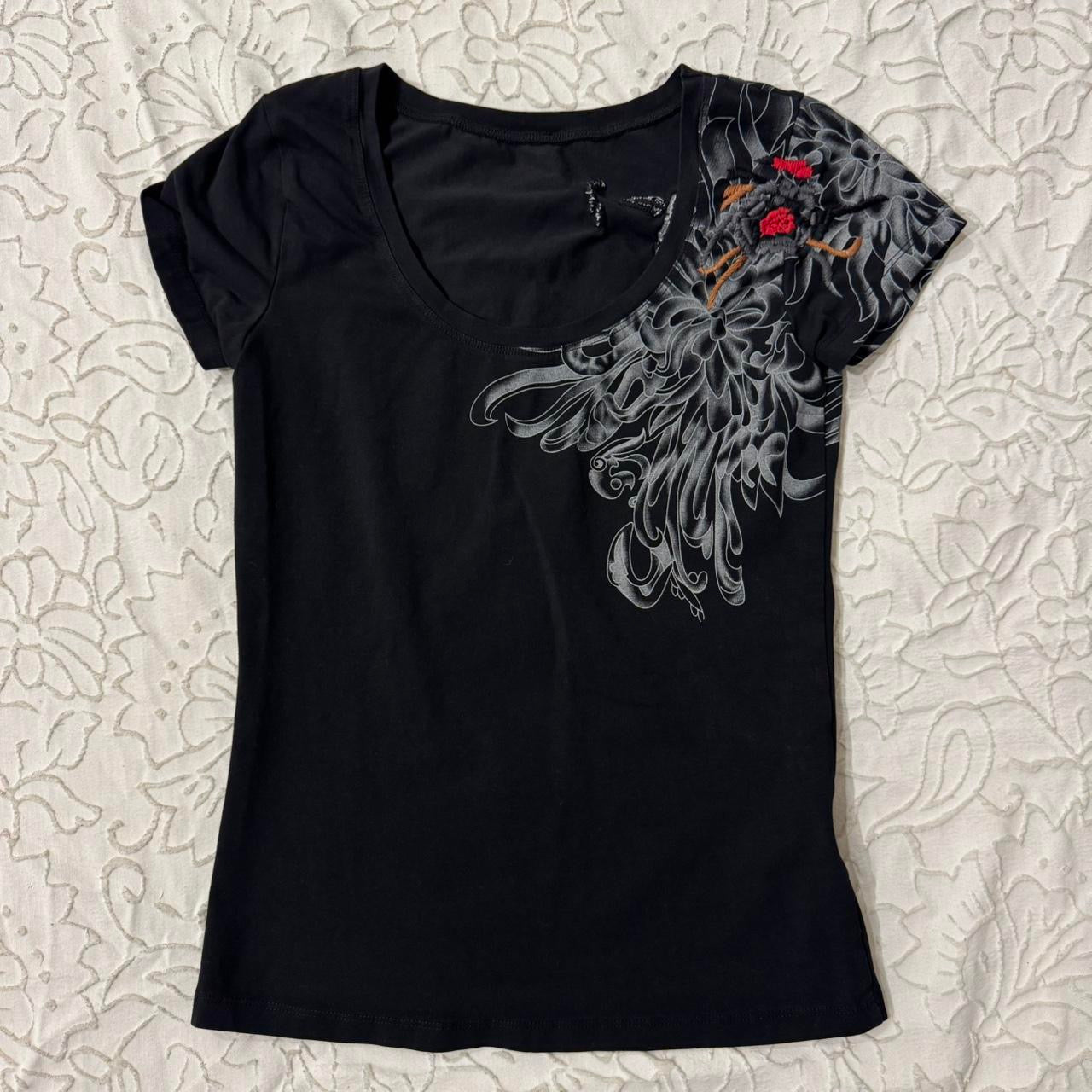 Black Floral Embroidered Graphic Shirt