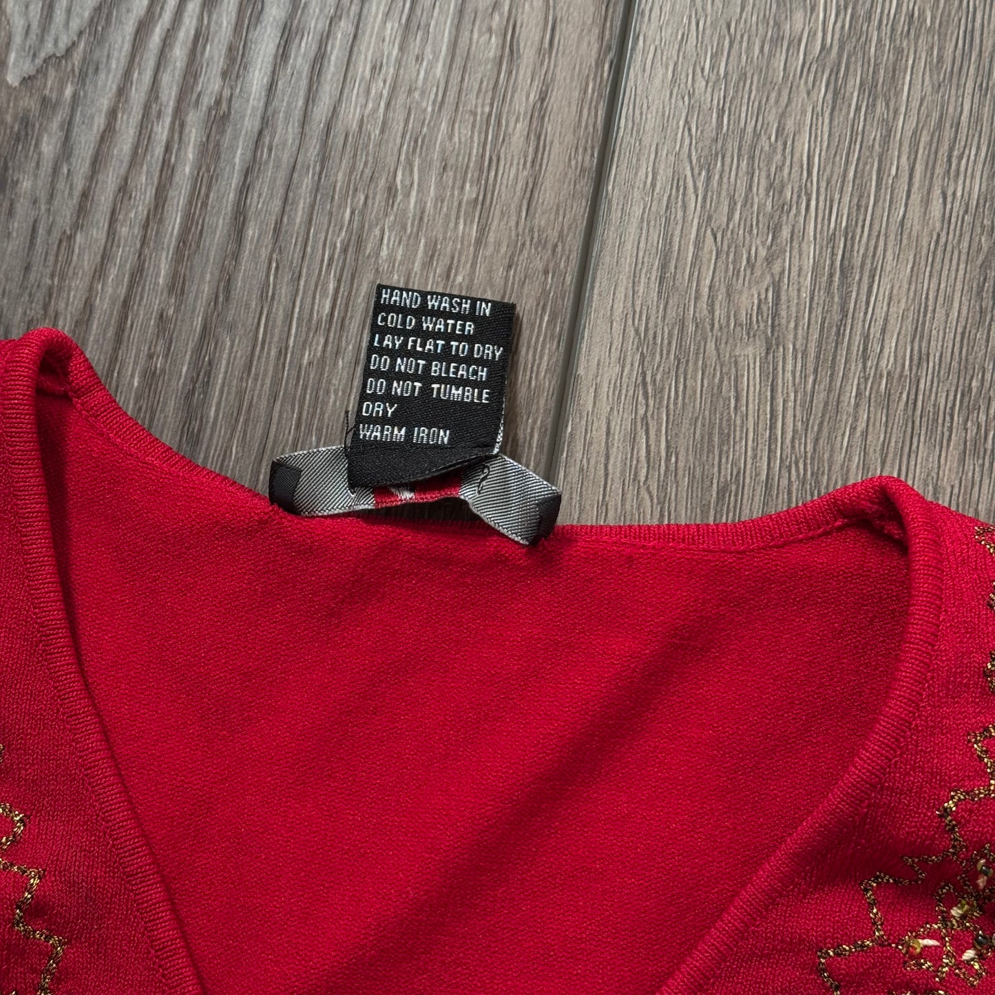 Red ‘Cyrus’ Butterfly Sequin Beaded Long Sleeve Top
