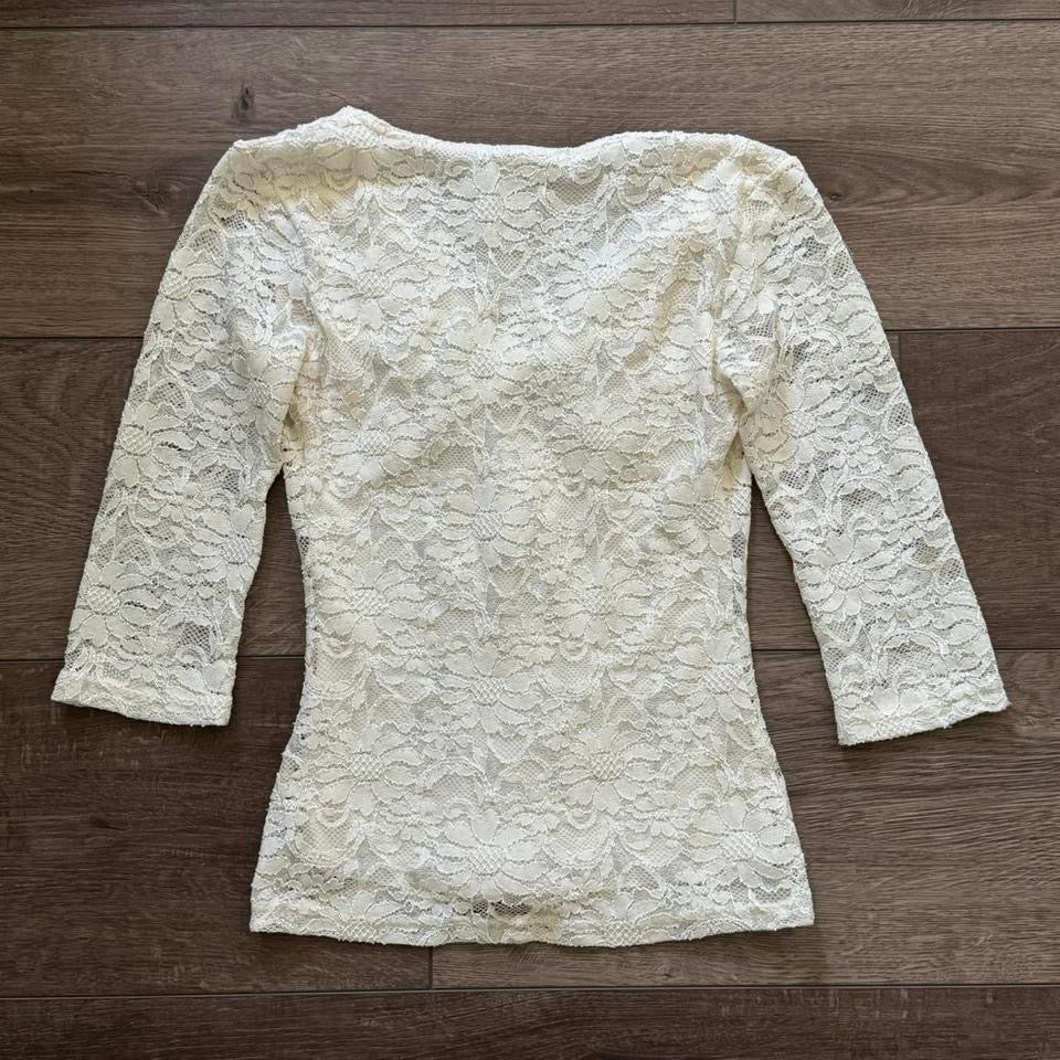 White ‘Wrapper’ Y2K Lace 3/4 Sleeves V Neck Blouse