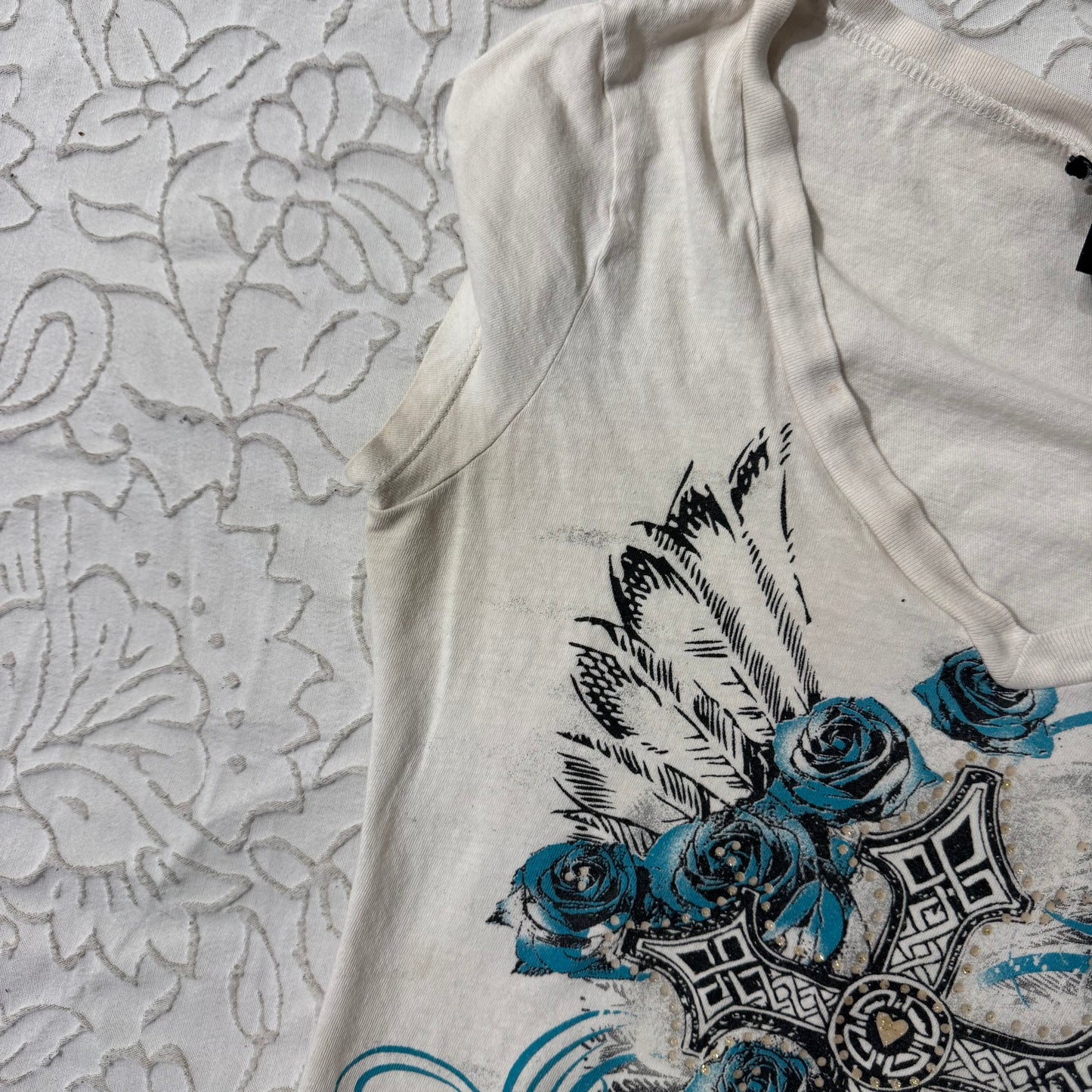 White ‘Self Esteem’ CyberY2K Cross Graphic Shirt
