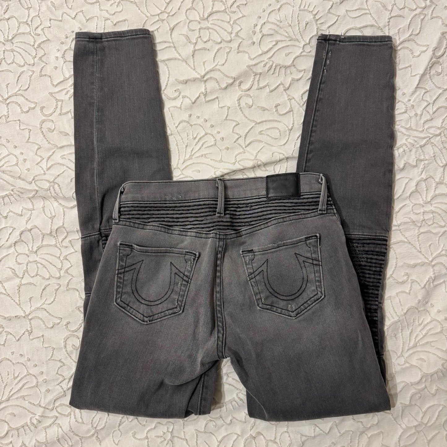 Black Light Washed ‘True Religion’ Biker Midrise Skinny Jeans