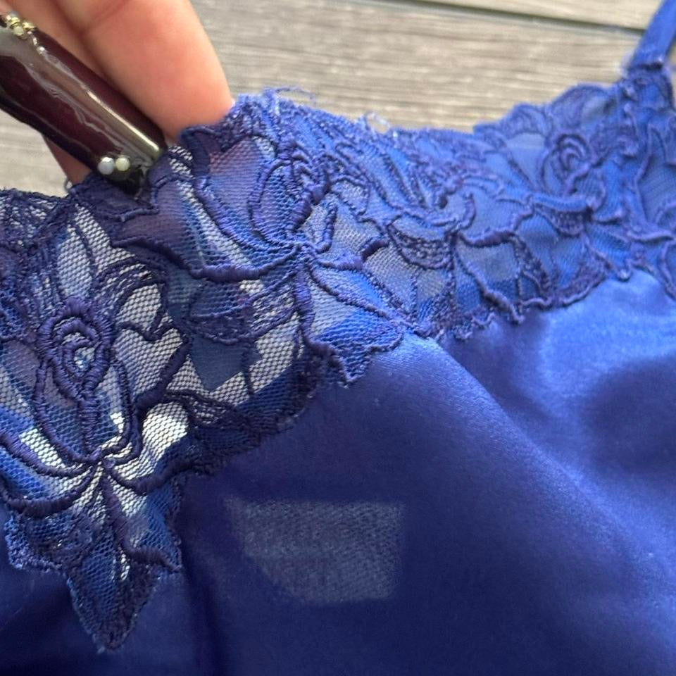 Violet Blue ‘Victoria’s Secret’ Vintage 80’s Silky Lace Trim Slip Dress
