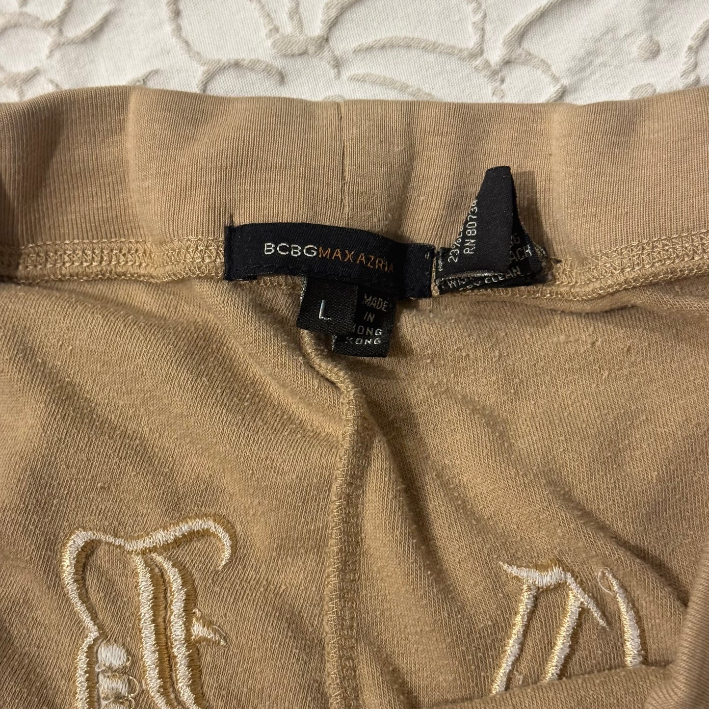 Light Brown ‘BCBGMAXAZRIA’ Y2K Embroidered Flared Sweatpants