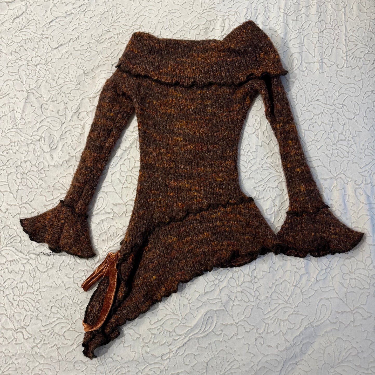 Rare Brown ‘Zone Bleue’ Whimsical Fairy Asymmetrical Sweater