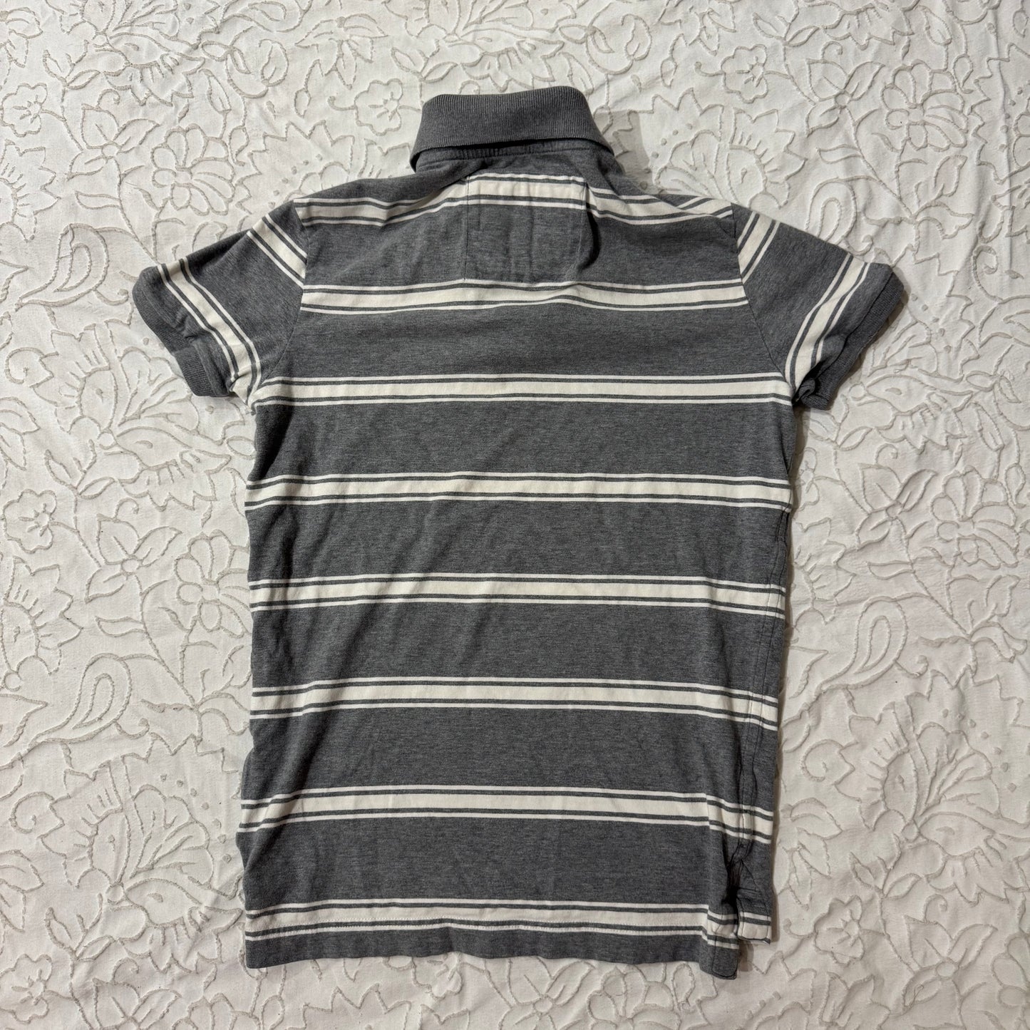 Grey & White ‘Abercrombie & Fitch’ Stripped Polo Shirt