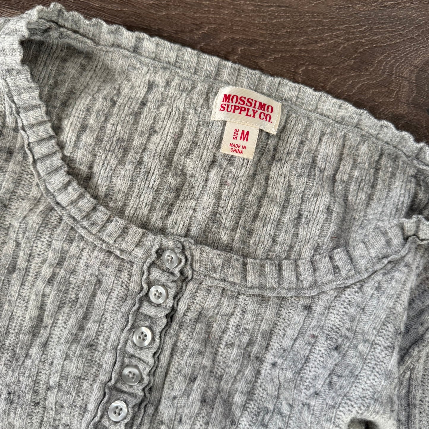 gray mossimo supply co henley style knitted long sleeve shirt (M)