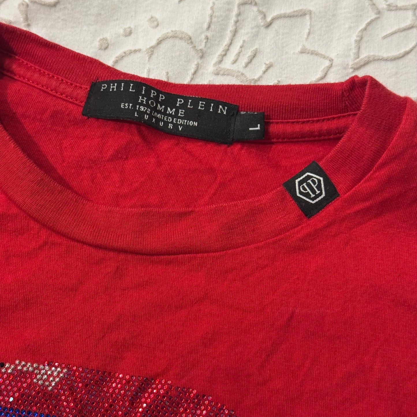 Red ‘Philipp Plein’ Rhinestone Men’s Shirt